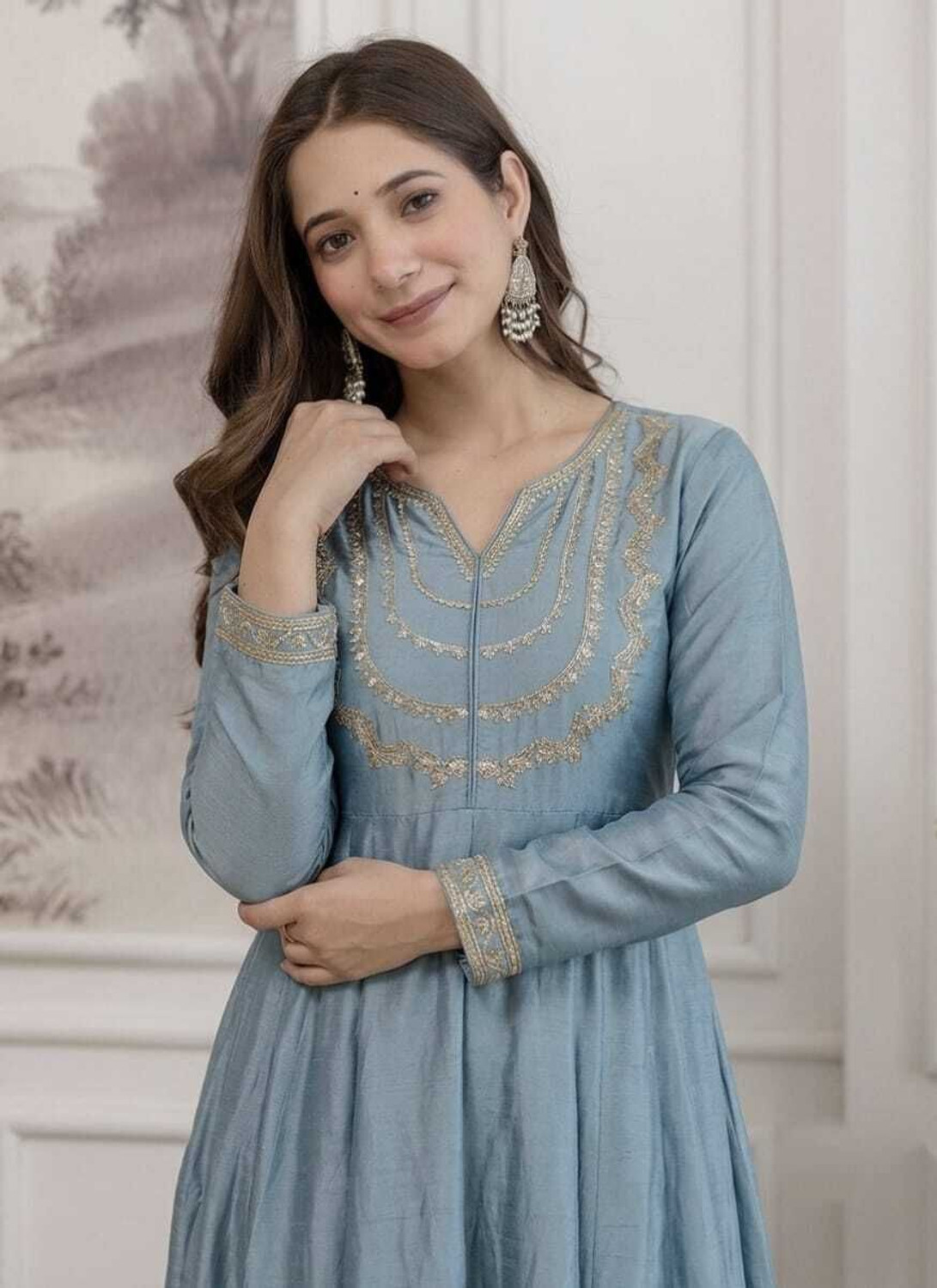 Image of KALKI COLLECTION Printed Anarkali Kurta, Bottom & Dupatta Set