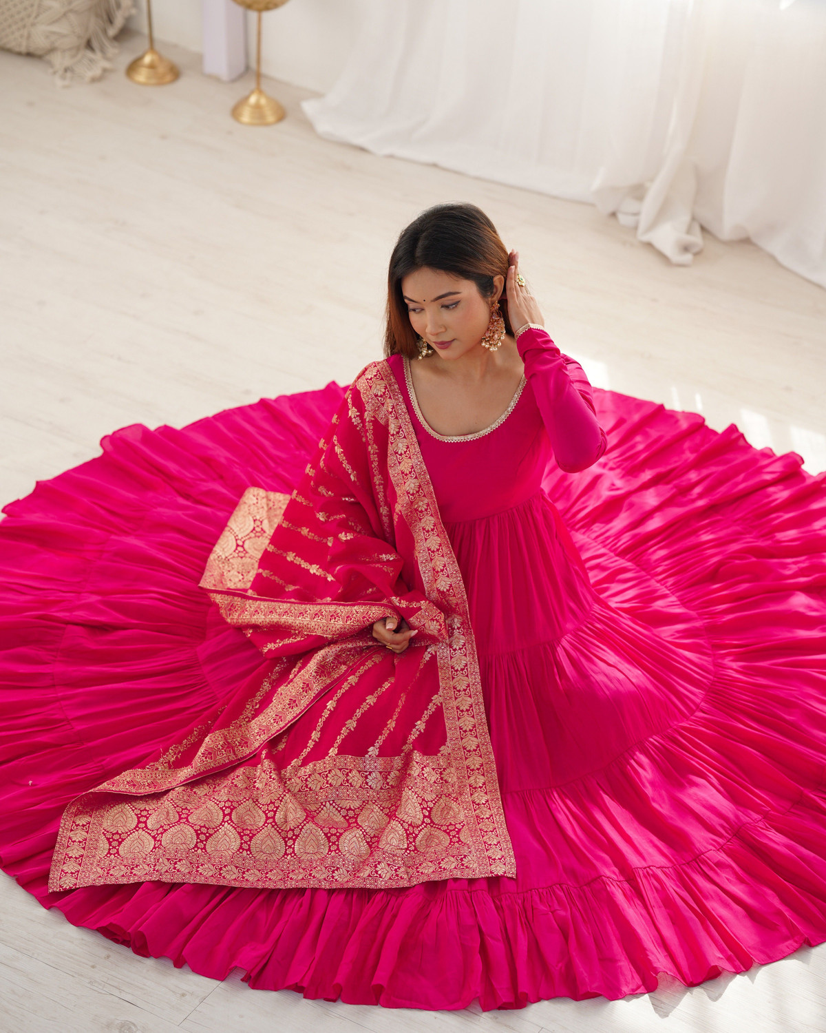 Image of LOKITA WORLD Solid Anarkali Kurta, Bottom & Dupatta Set