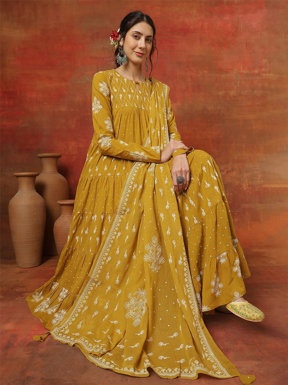 kipek Printed Anarkali Kurta, Bottom & Dupatta Set