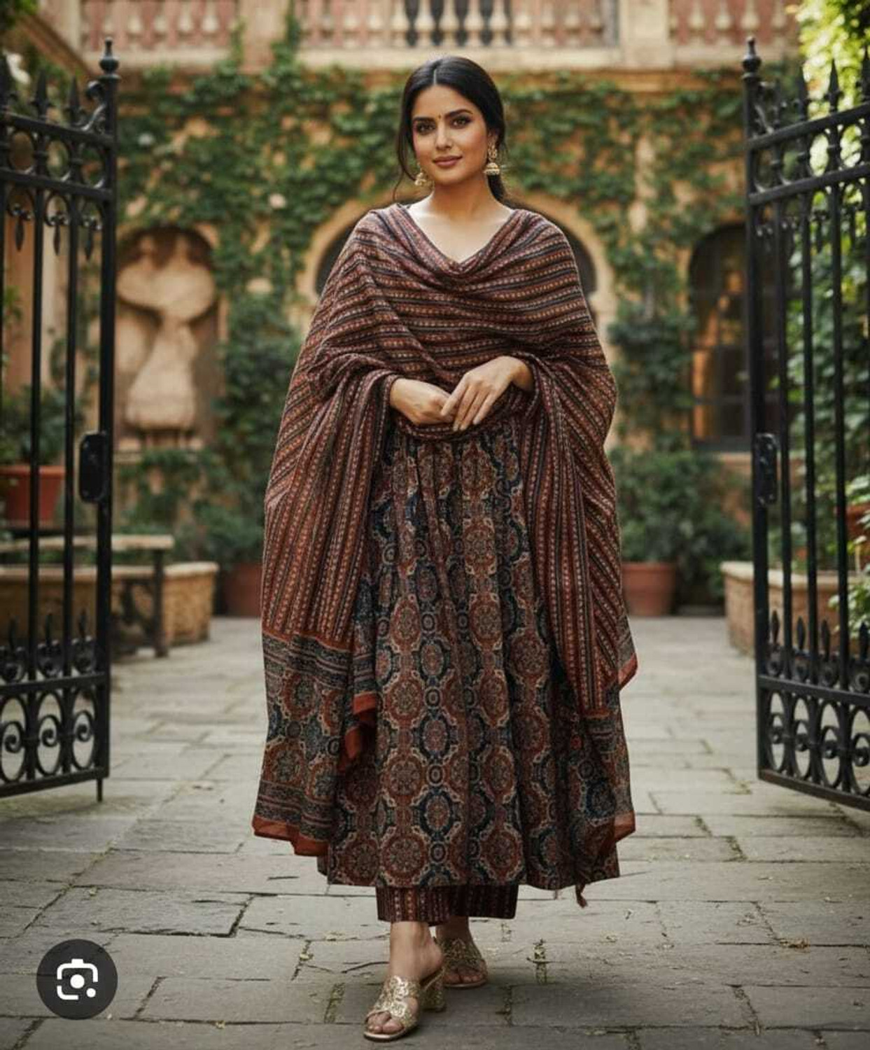 Image of GNCollection Printed Anarkali Kurta, Bottom & Dupatta Set