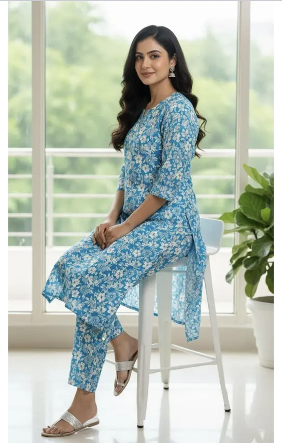 Image of ANSARCLOTHES Floral Print Kurta, Palazzo & Dupatta Set