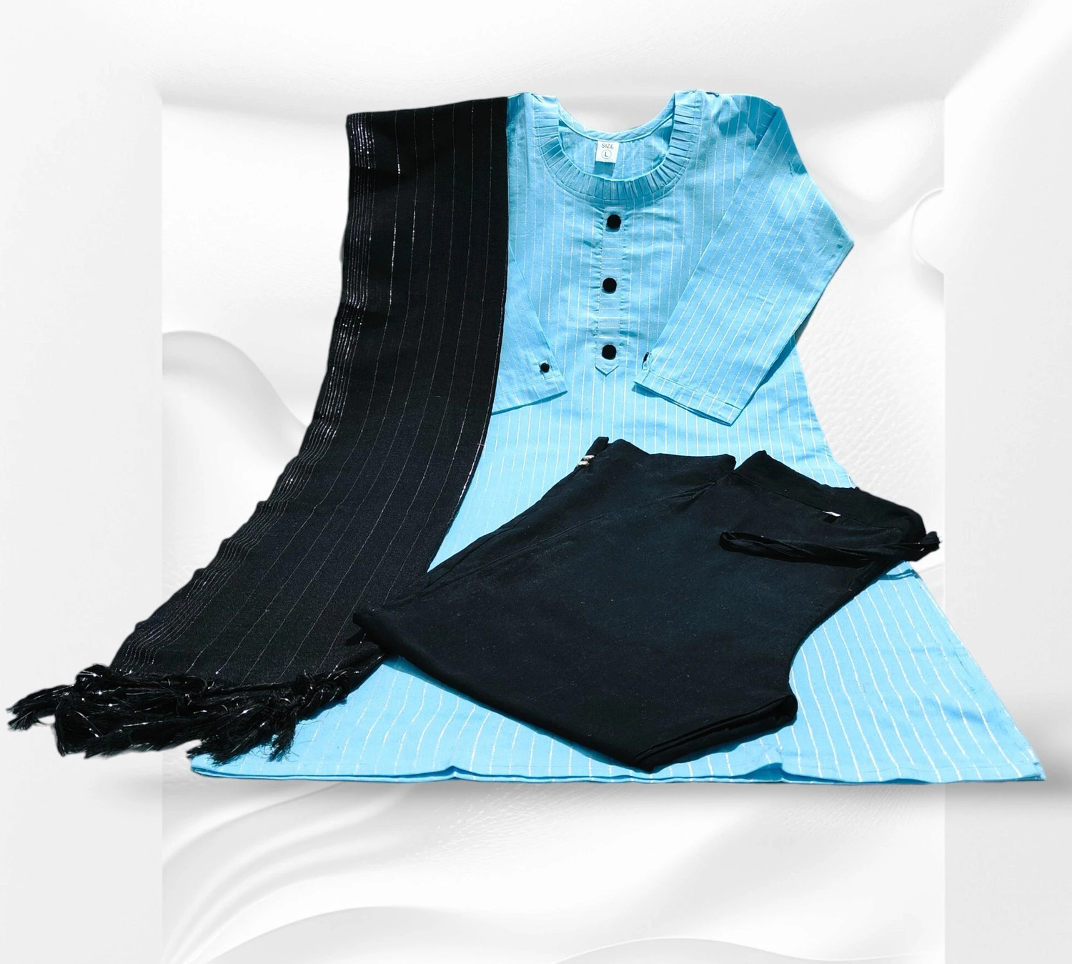 Image of UMI CREATION Striped Kurta, Trouser /Pant & Dupatta Set