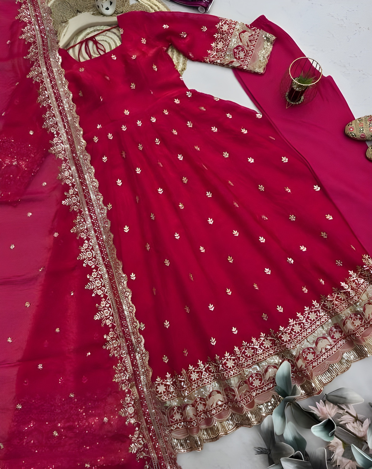 Image of NITIGLOW Embroidered Anarkali Kurta, Bottom & Dupatta Set
