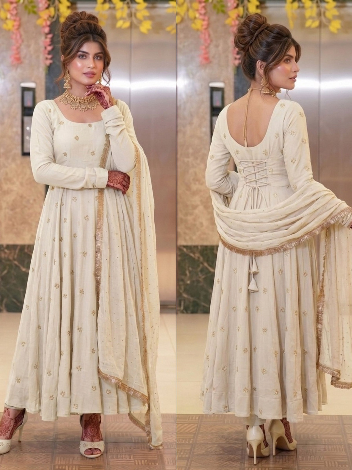 Image of TRANDTIDE Embroidered Anarkali Kurta, Bottom & Dupatta Set