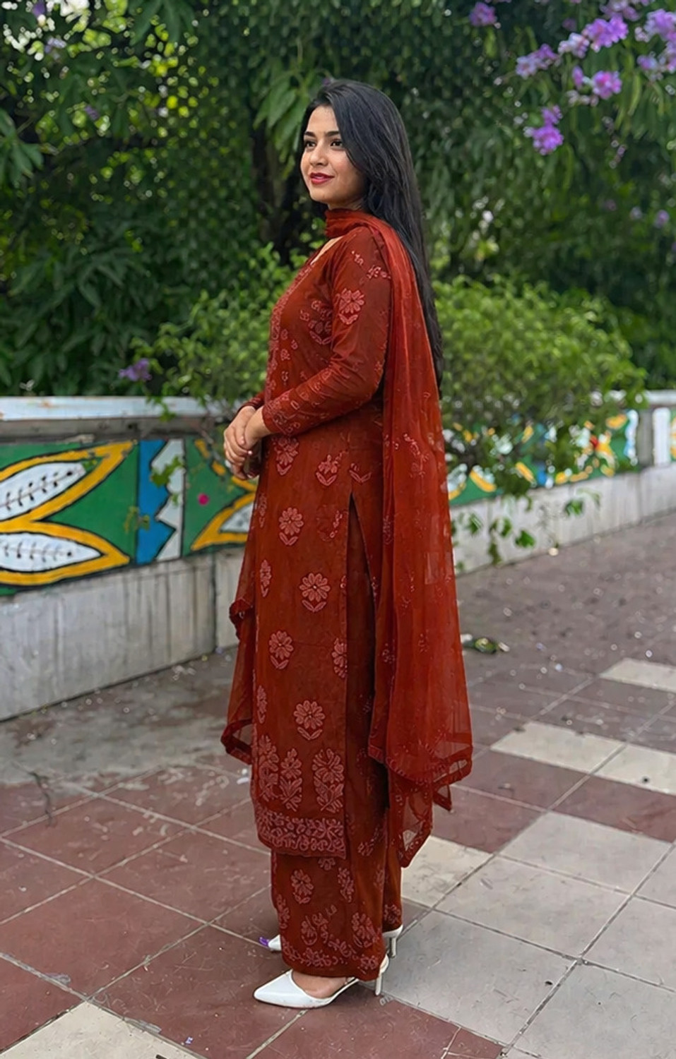 Image of Shanaya Embroidered Kurta, Palazzo & Dupatta Set