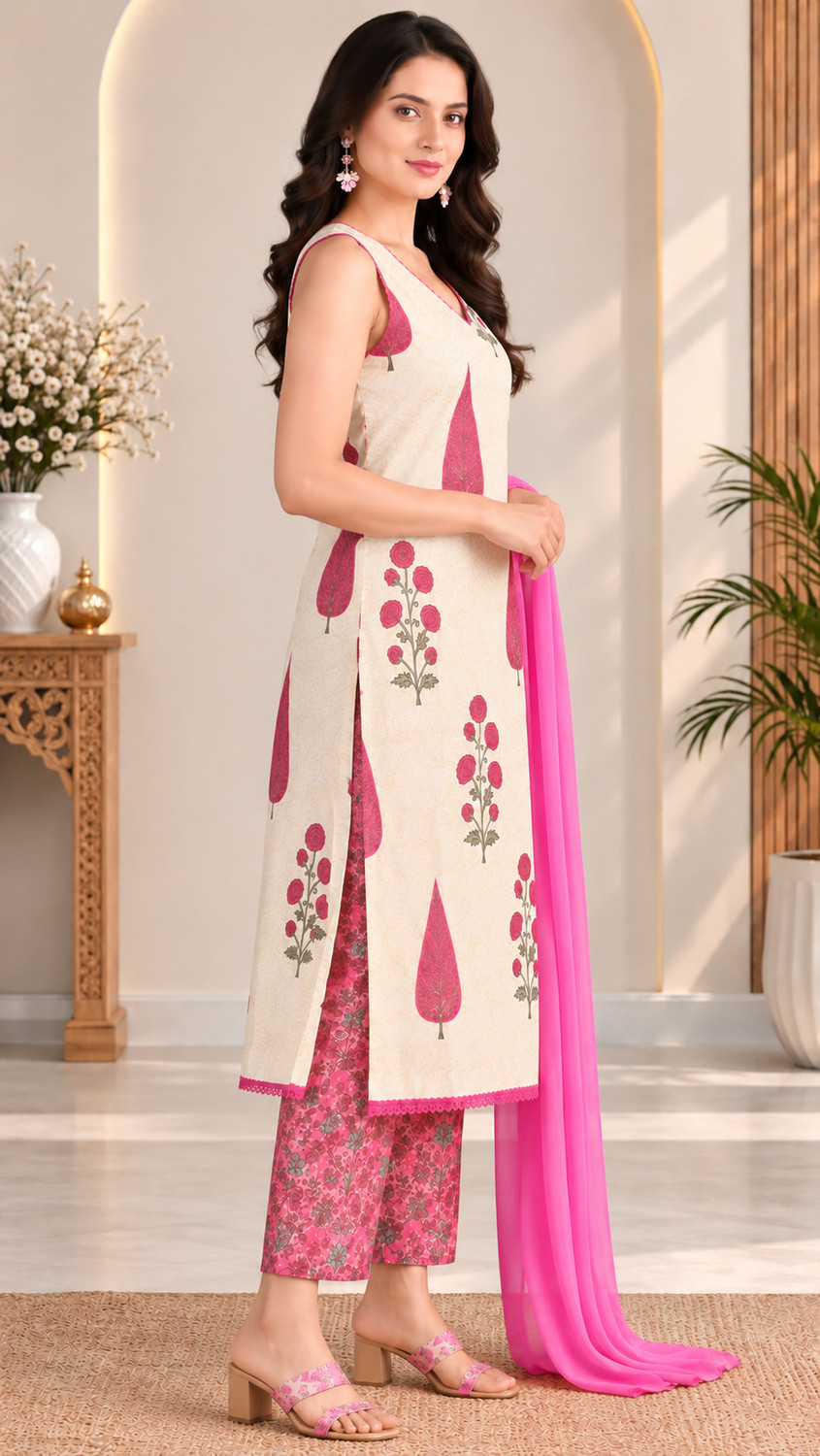 Image of KANIYANSH CREATION Floral Print Kurta, Trouser /Pant & Dupatta Set
