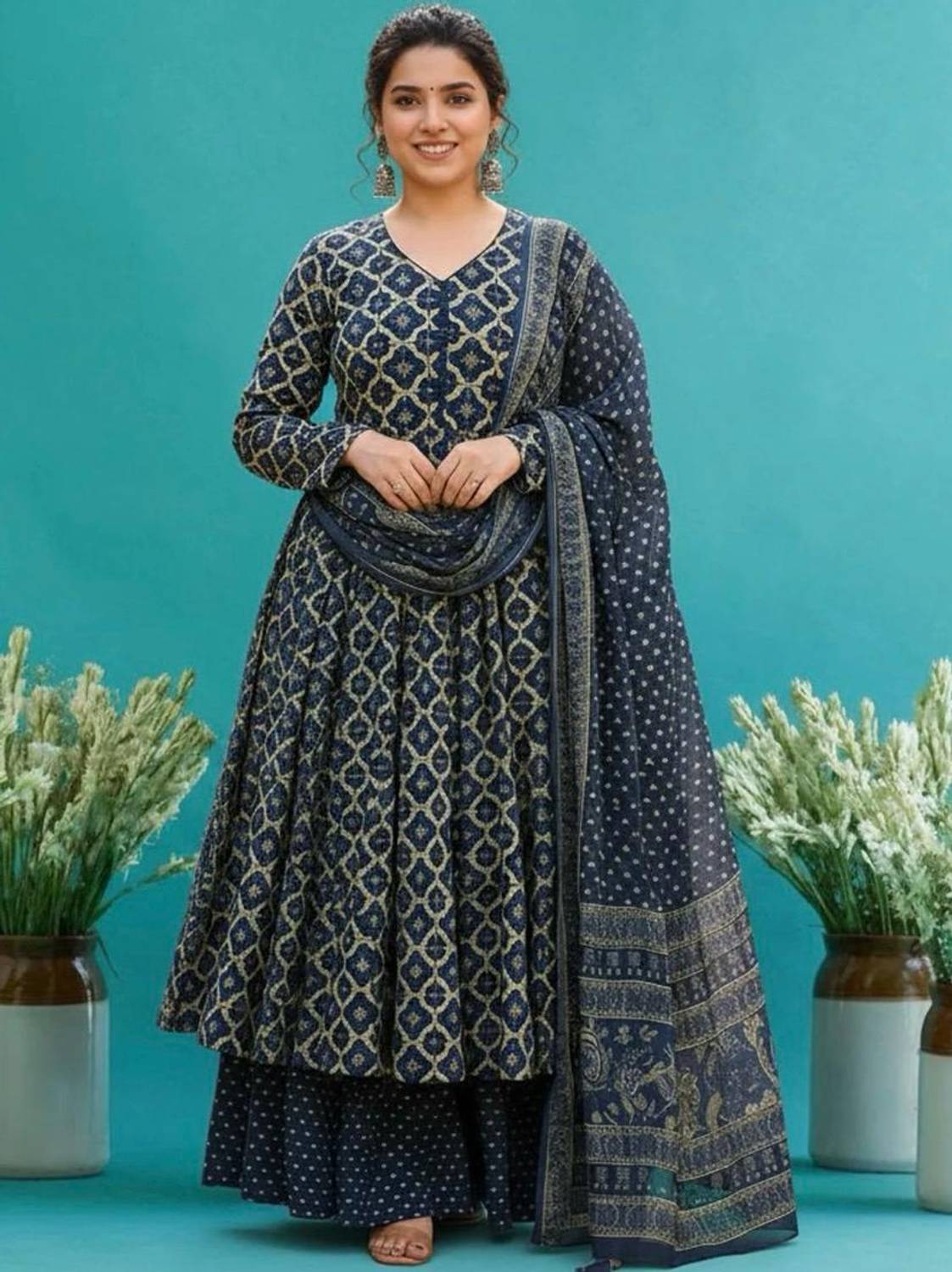 AnAdhTex Self Design Kurta, Palazzo & Dupatta Set