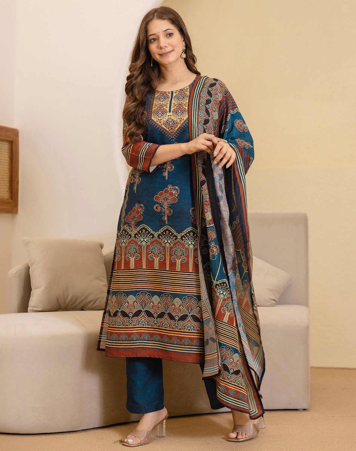 Image of Tasrika Printed Kurta, Salwar & Dupatta Set