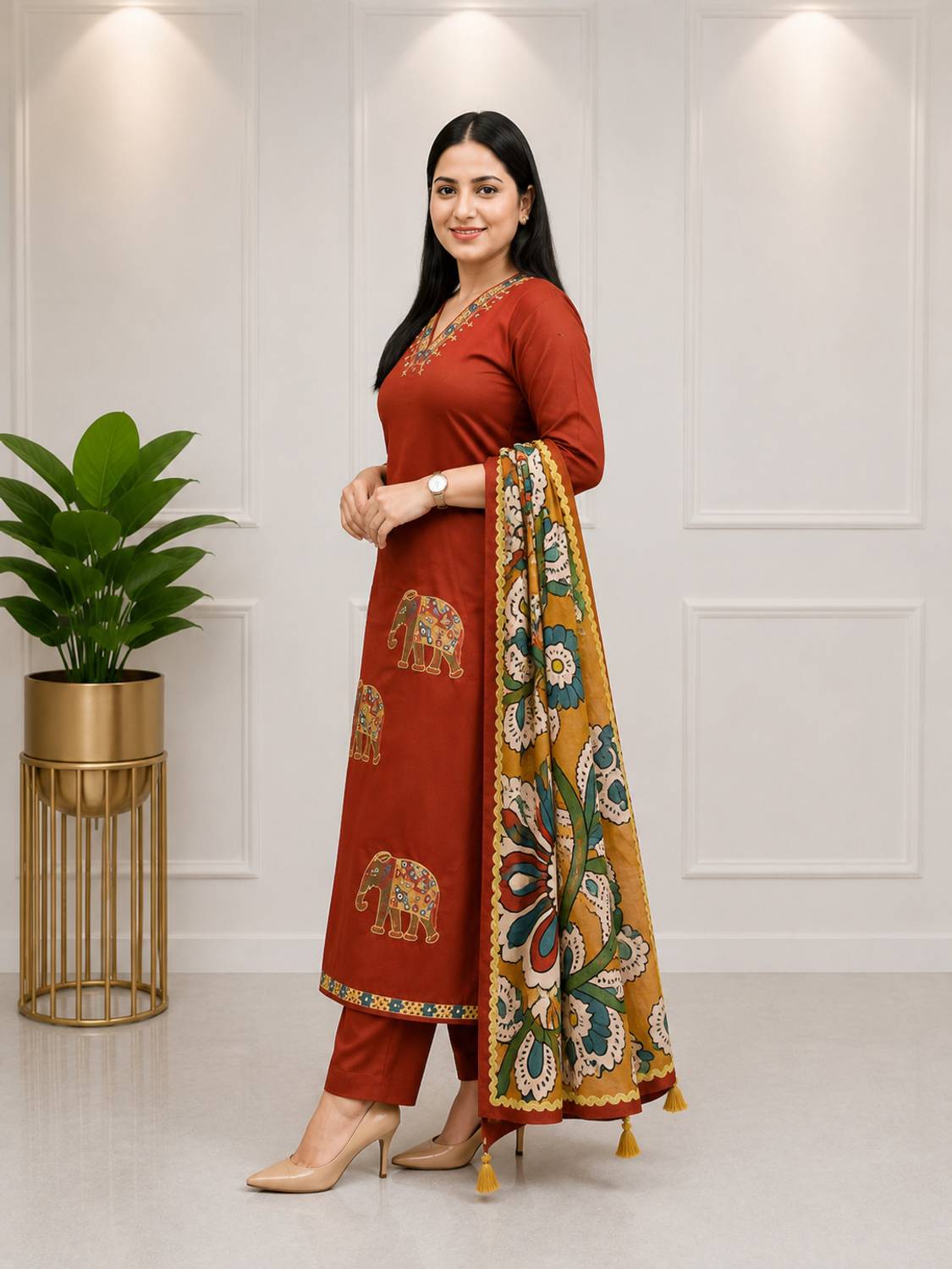 PILUDI Printed Kurta, Trouser & Dupatta Set - Image 5