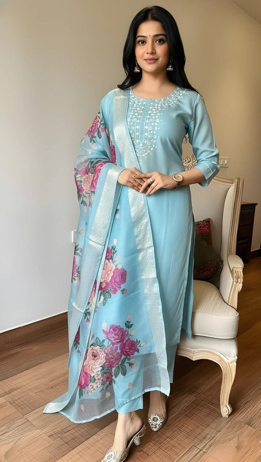 bajrang fashion Embroidered Kurta, Trouser/Pant & Dupatta Set