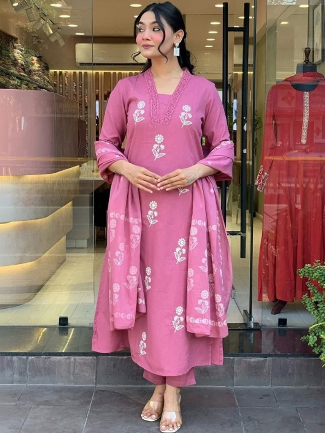 Image of Dholiwal Fashion Embroidered Kurta, Palazzo & Dupatta Set