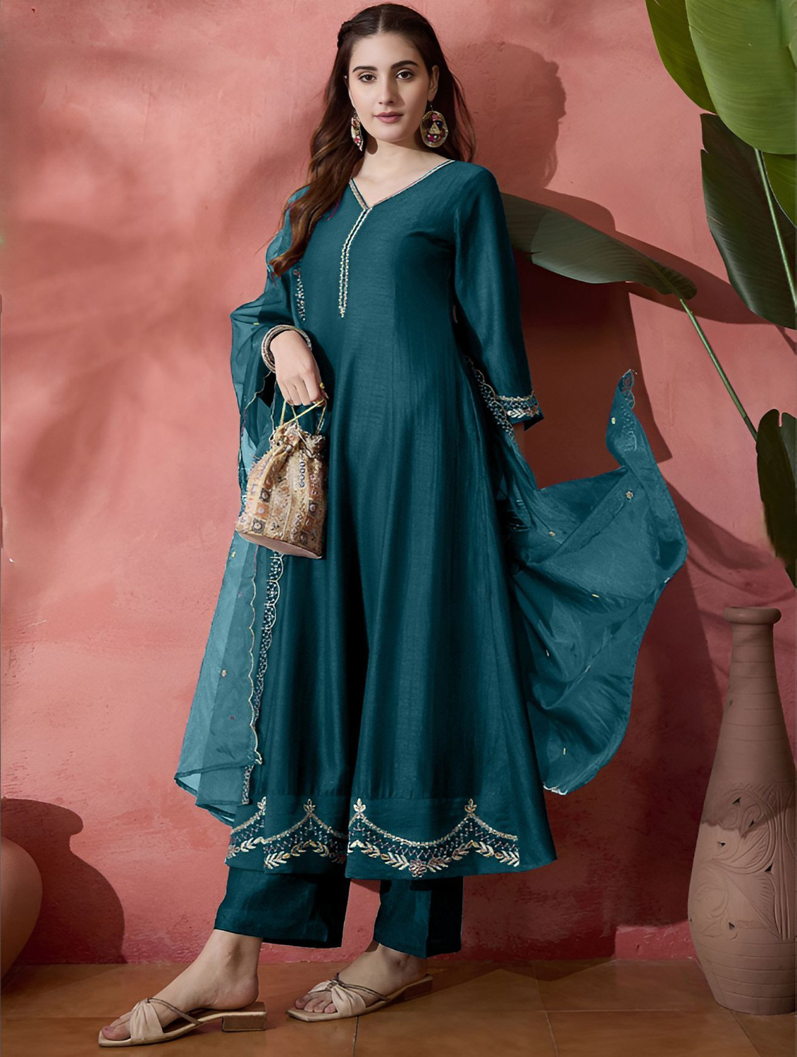 Image of HOUSEOFKALI Embroidered Anarkali Kurta, Bottom & Dupatta Set
