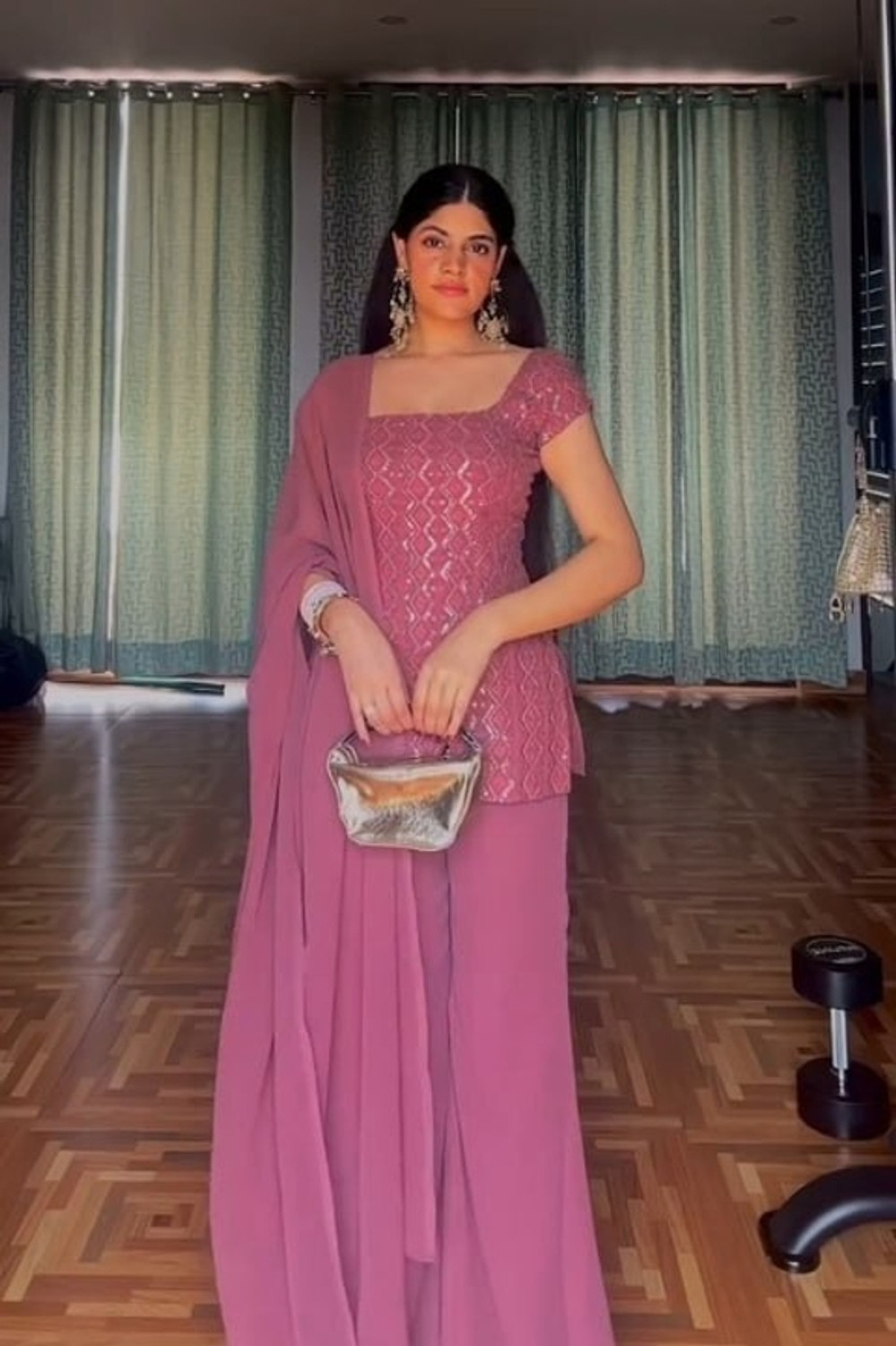 Image of KHODIYAR ENTERPRISE Women Ethnic Top Palazzo Dupatta Set