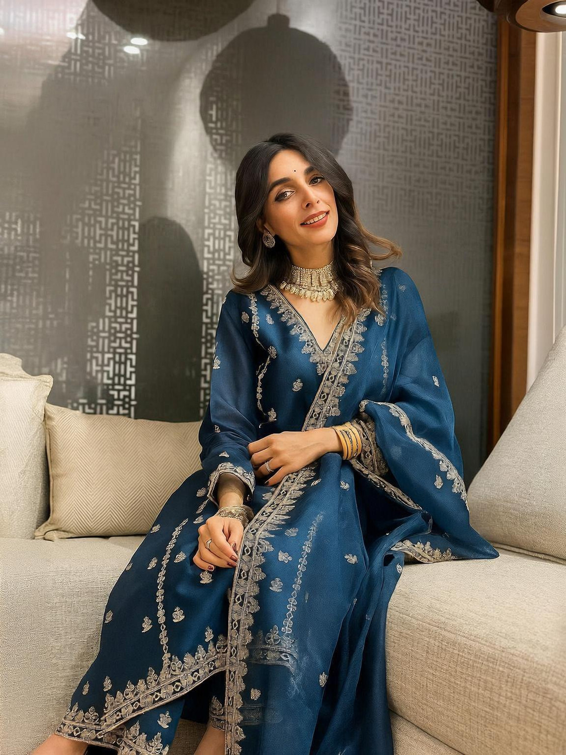 Image of freshbook Embroidered Kurta, Salwar & Dupatta Set
