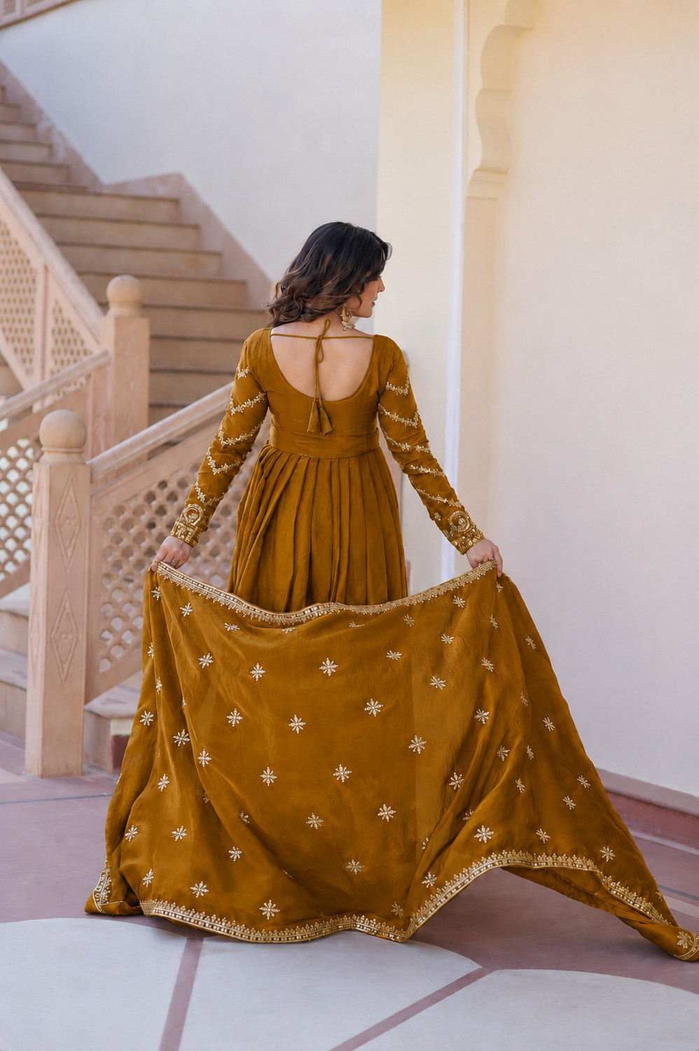 Image of Divastri Embroidered Anarkali Kurta, Bottom & Dupatta Set