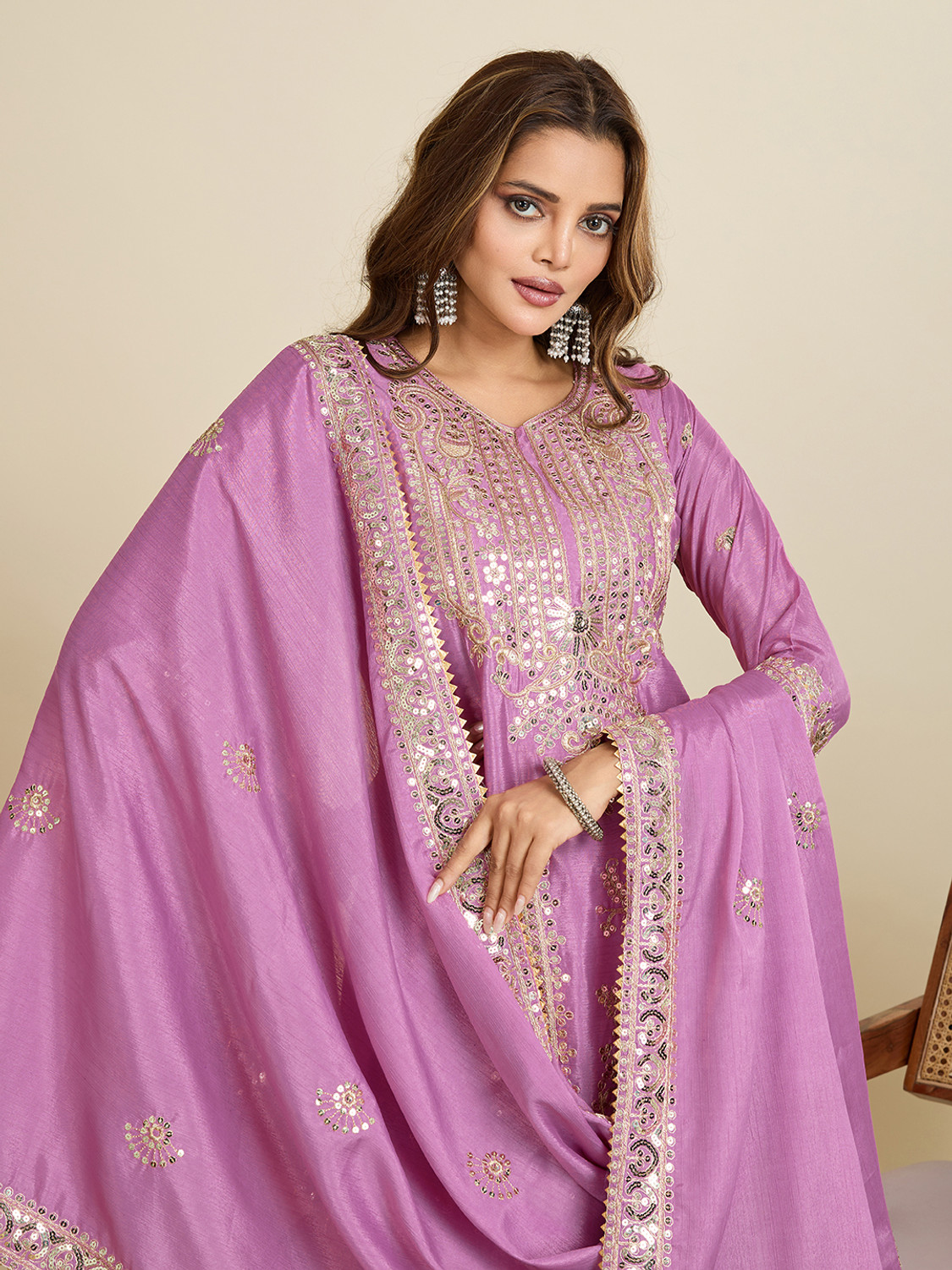 Image of Primesky Embellished Kurta, Trouser /Pant & Dupatta Set