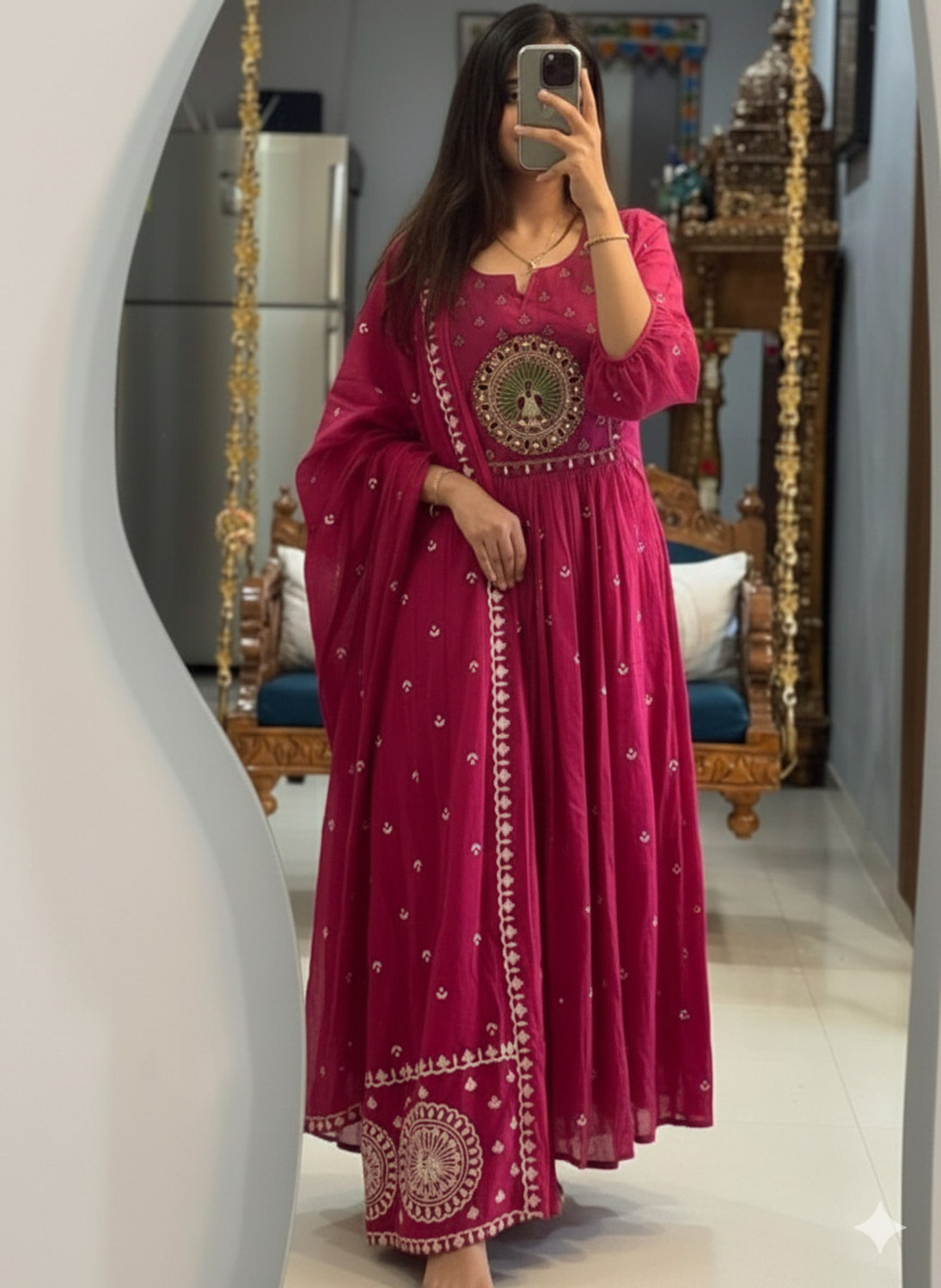 Image of Earthliva Embroidered Anarkali Kurta, Bottom & Dupatta Set