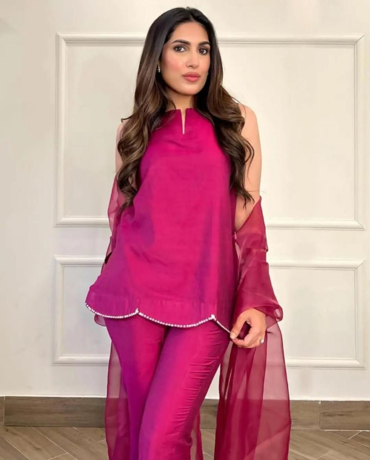 Image of Radhey Trendz Self Design Kurta, Palazzo & Dupatta Set