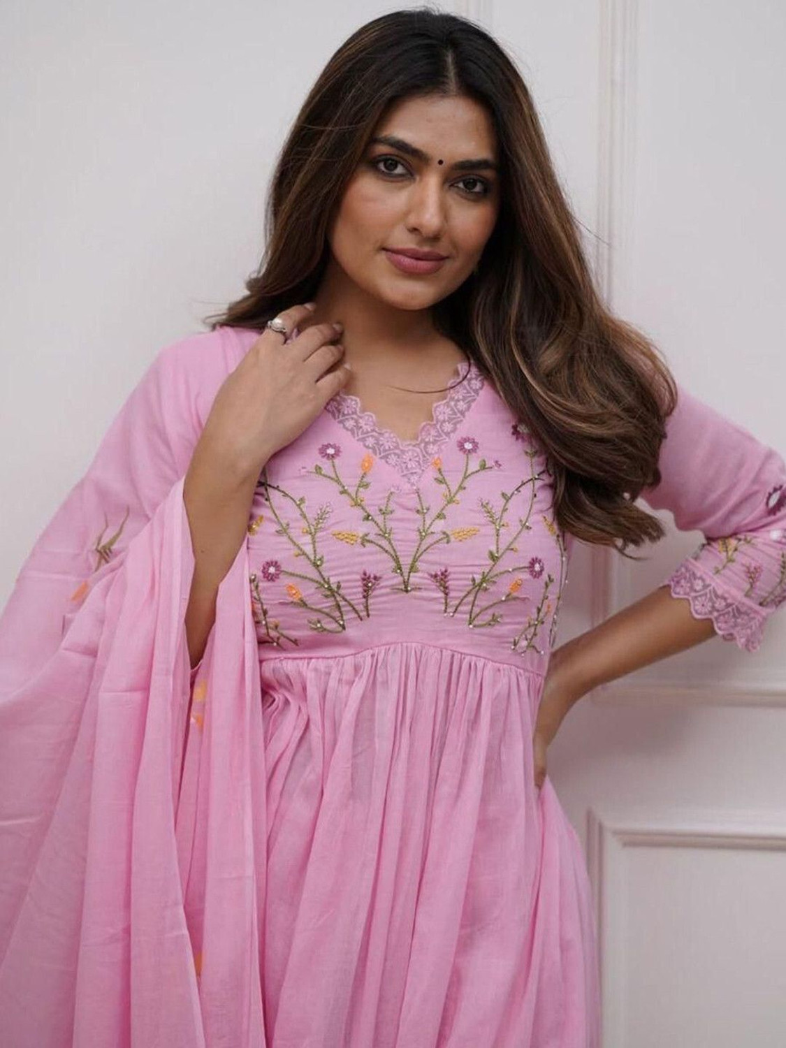 Image of DONNING Art Embroidered Kurta, Trouser /Pant & Dupatta Set