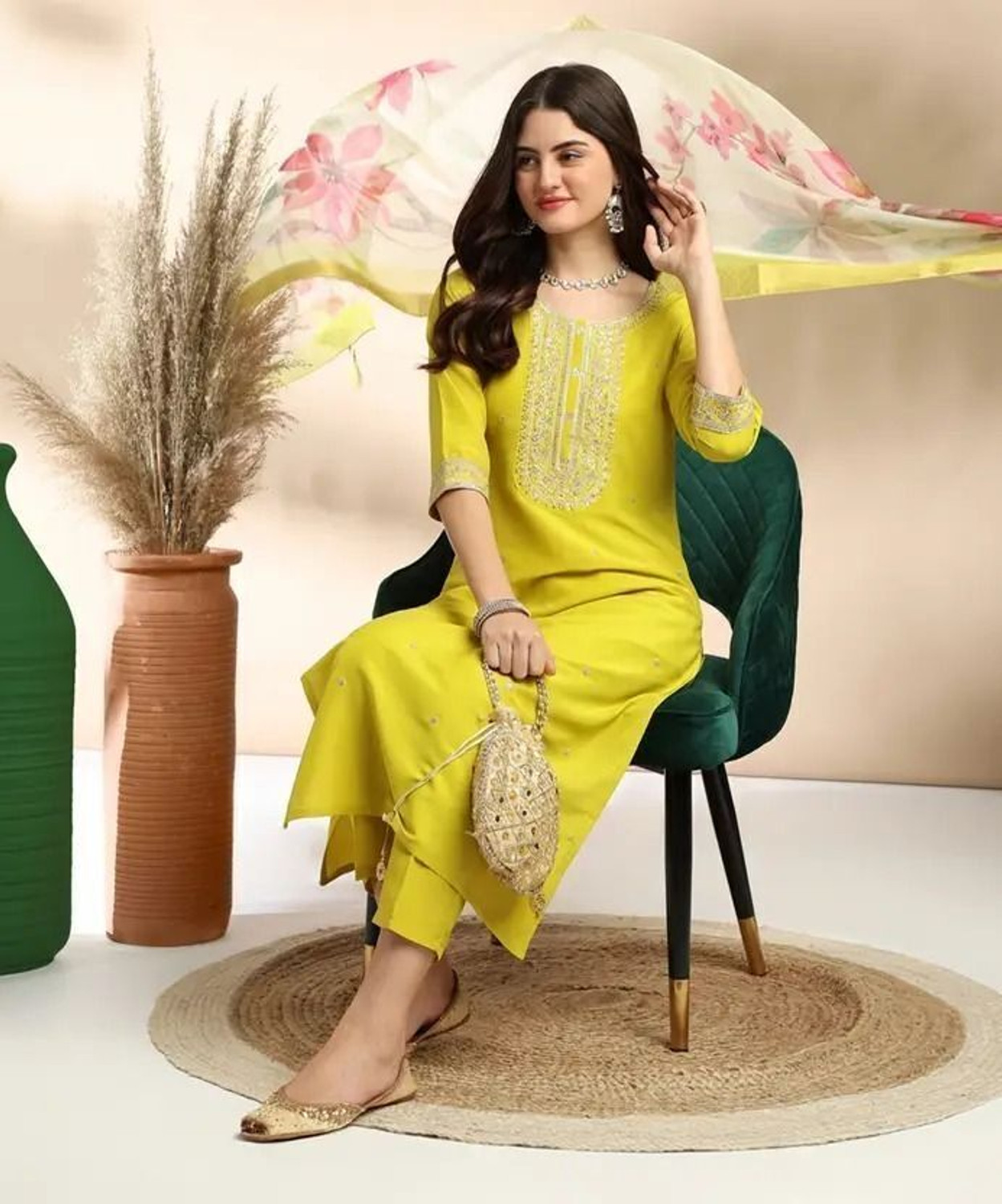 Image of Petromen Embroidered Kurta, Salwar & Dupatta Set
