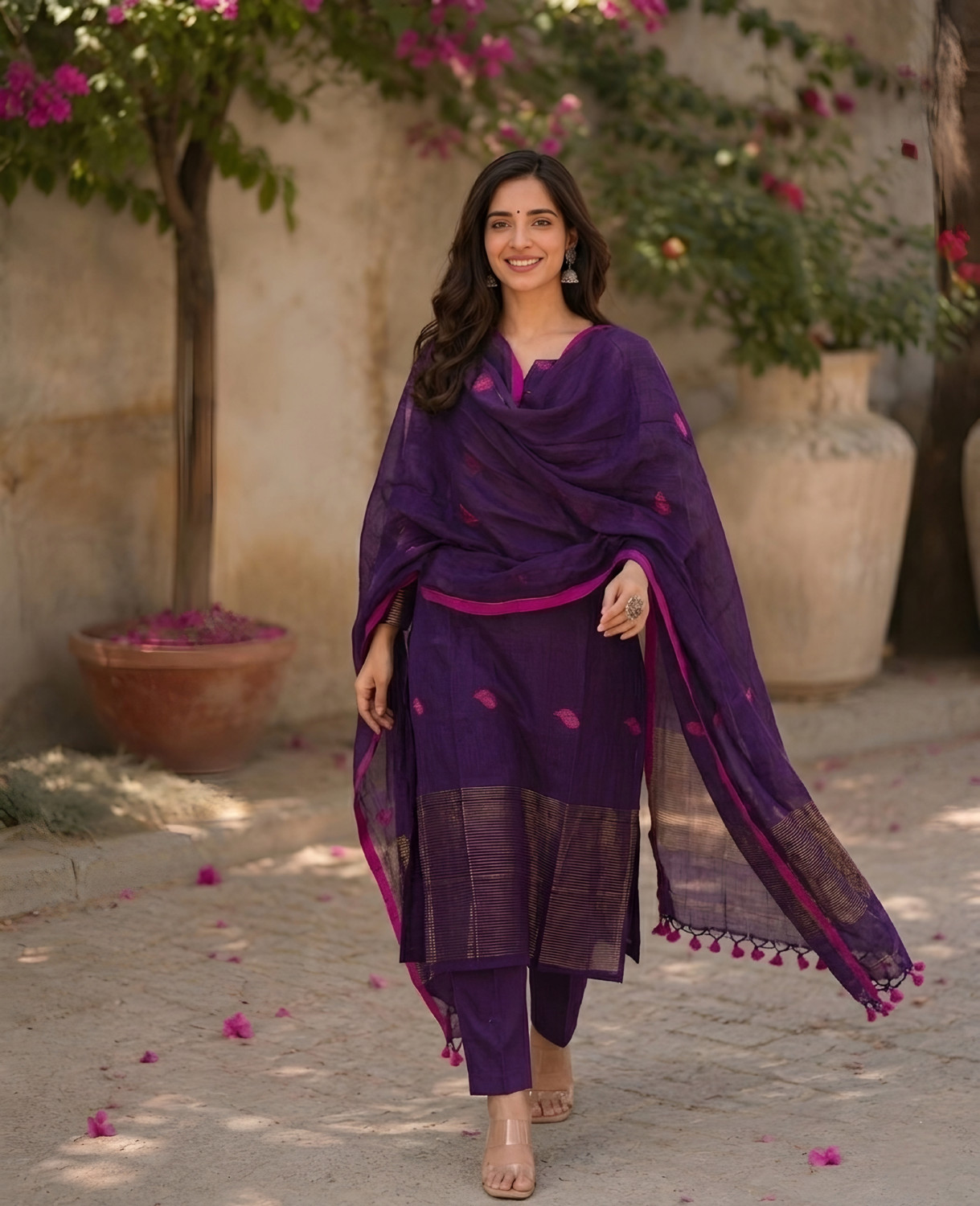 Image of uniqueenterprise Embroidered Kurta, Trouser /Pant & Dupatta Set