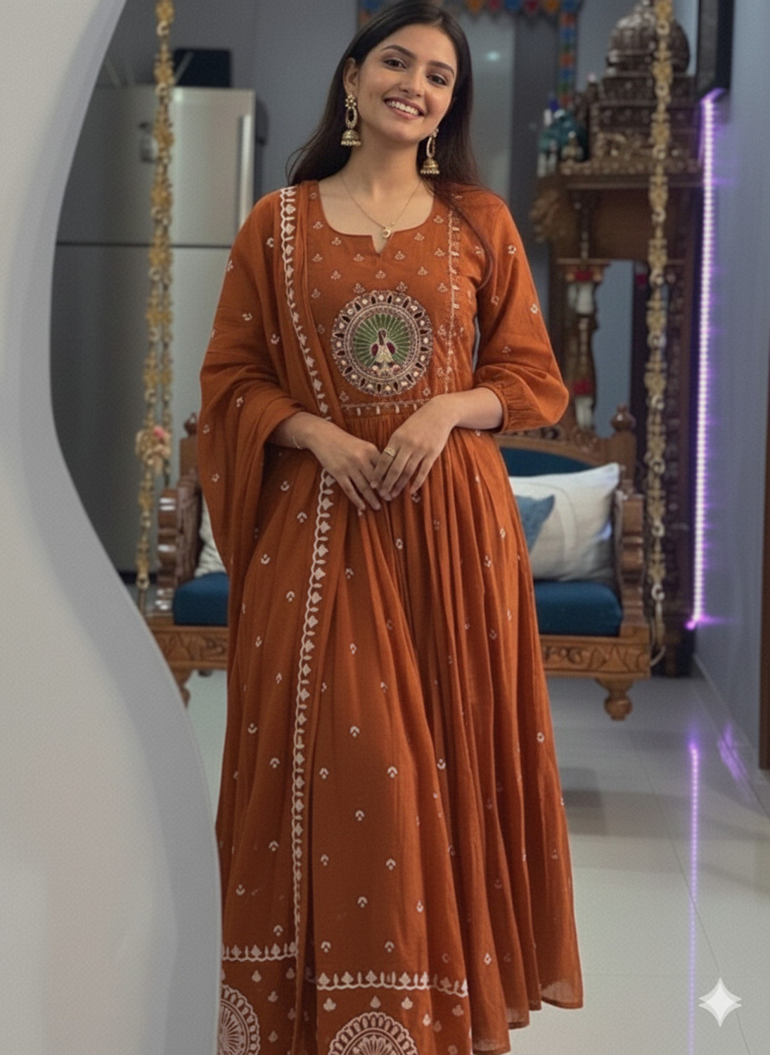 Image of SHOPPRESTO Embroidered Anarkali Kurta, Bottom & Dupatta Set