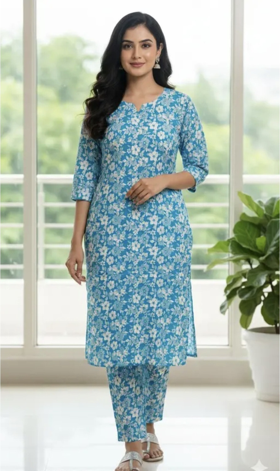 Image of ANSARCLOTHES Floral Print Kurta, Palazzo & Dupatta Set