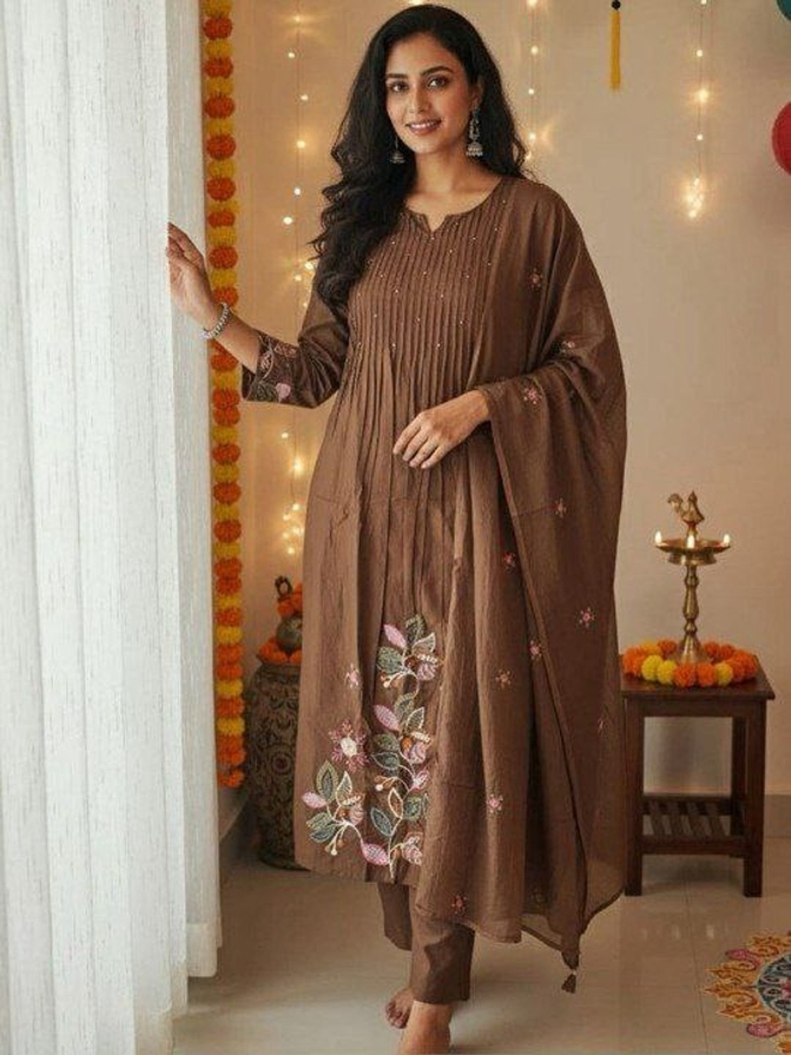 Image of Precia Embroidered Anarkali Kurta, Bottom & Dupatta Set