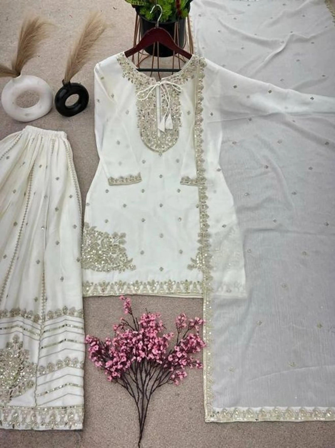 Image of ANERITEXARC Embroidered, Printed Kurta, Trouser /Pant & Dupatta Set