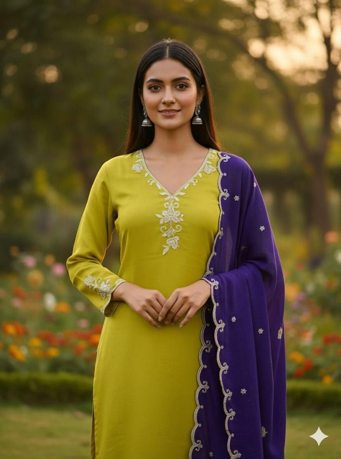 Image of ROHEENI CREATION Embroidered Kurta, Trouser /Pant & Dupatta Set