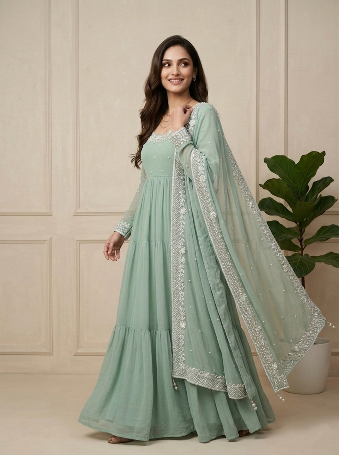Image of GRISHU COLLECTION Embroidered Anarkali Kurta, Bottom & Dupatta Set