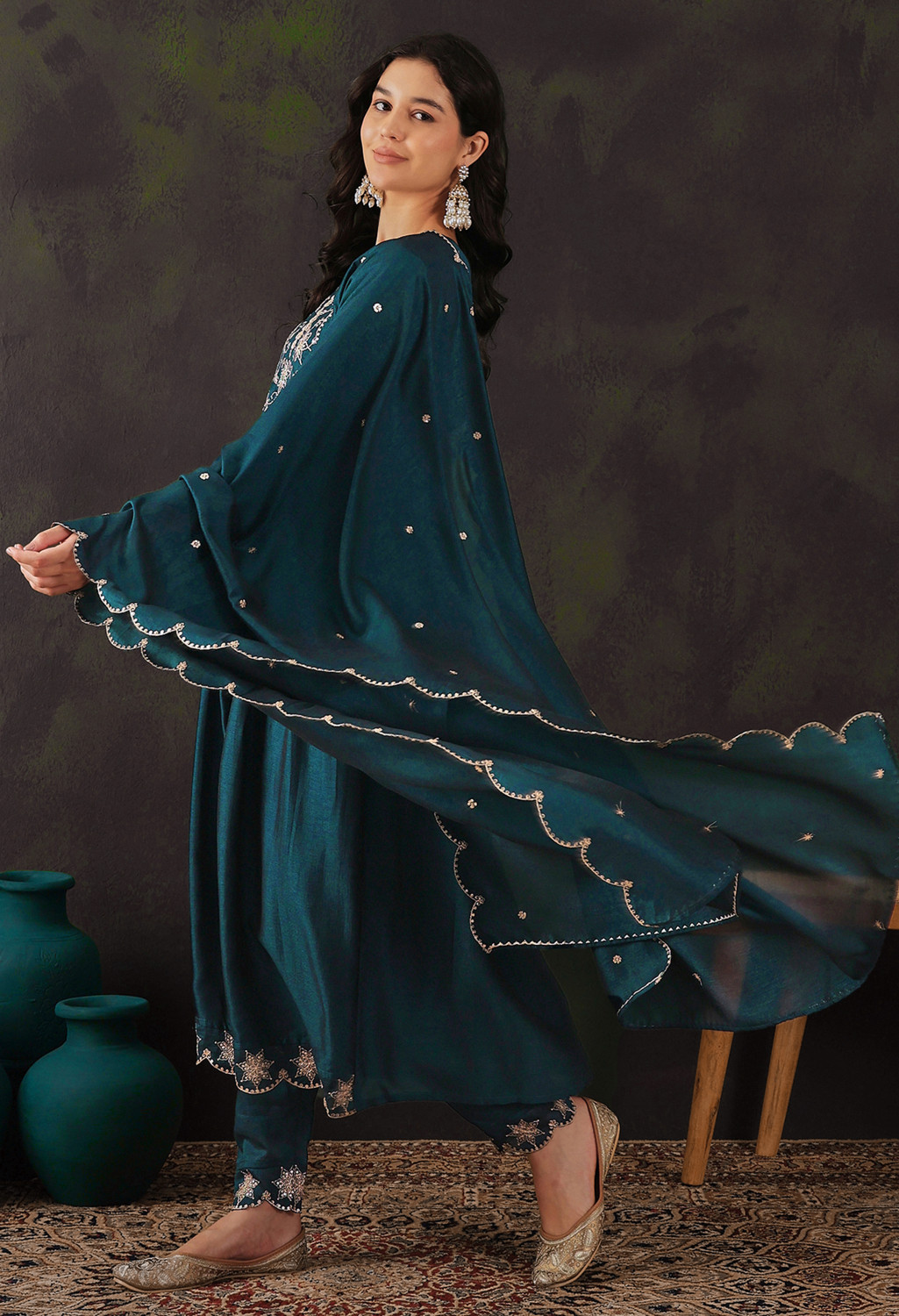 Image of SheWill Embroidered Kurta, Trouser /Pant & Dupatta Set