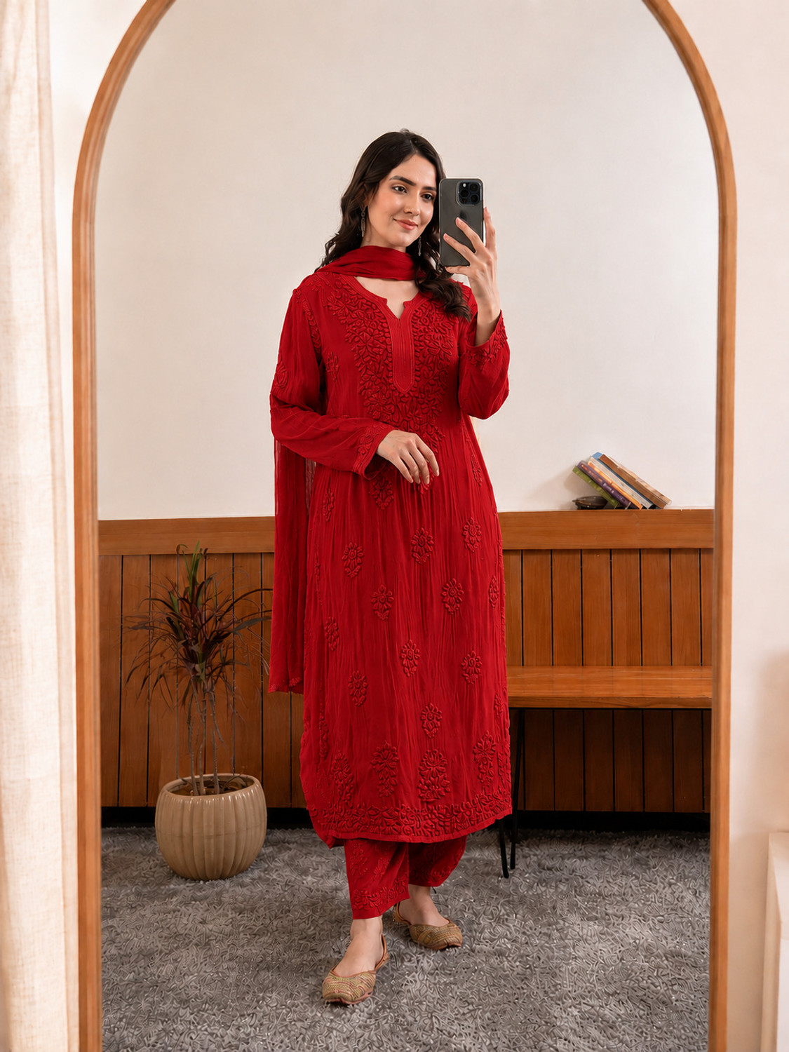 Image of SareeWeb Embroidered Kurta, Palazzo & Dupatta Set