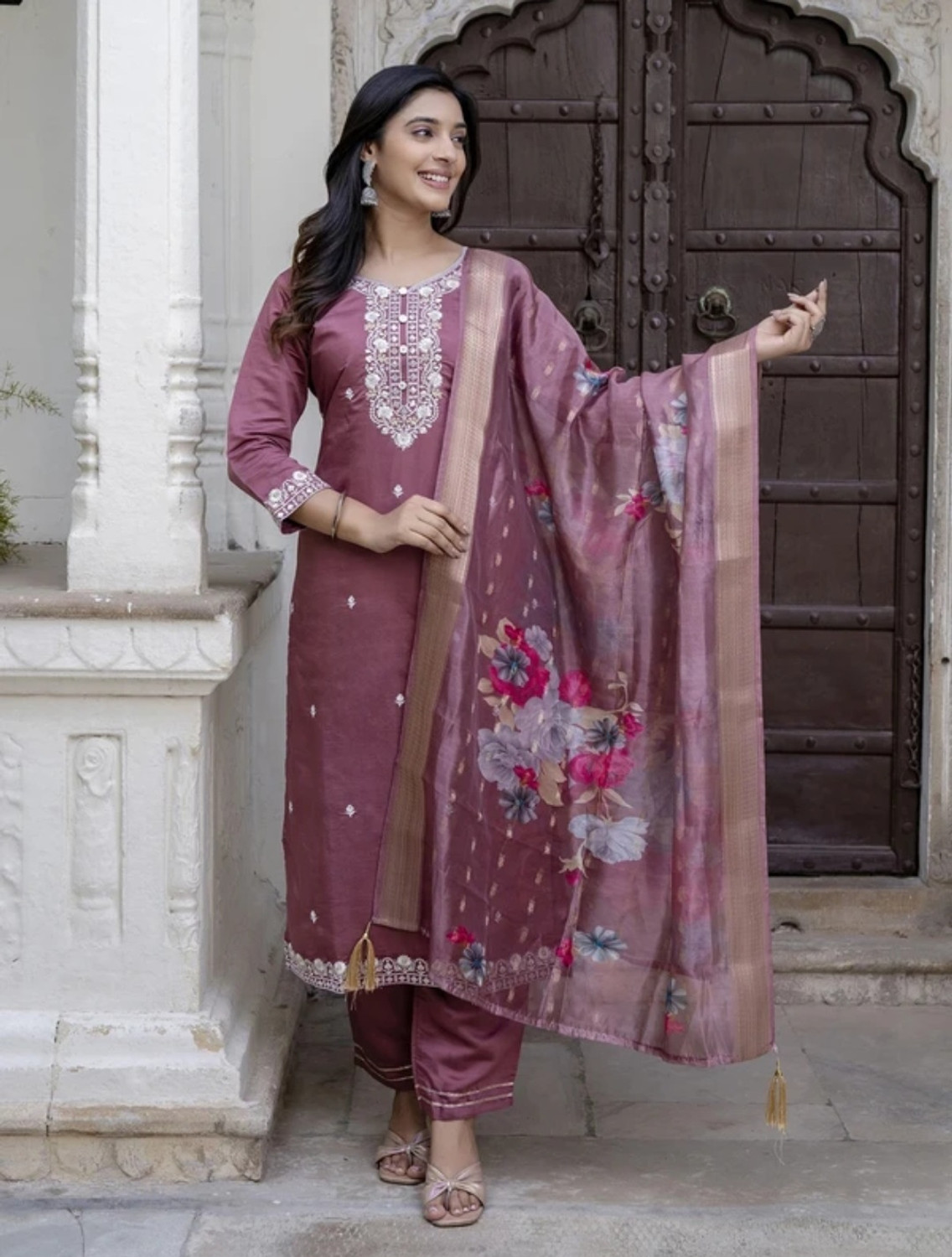 Image of SAAVARIYA Fashion Embroidered Kurta, Trouser /Pant & Dupatta Set