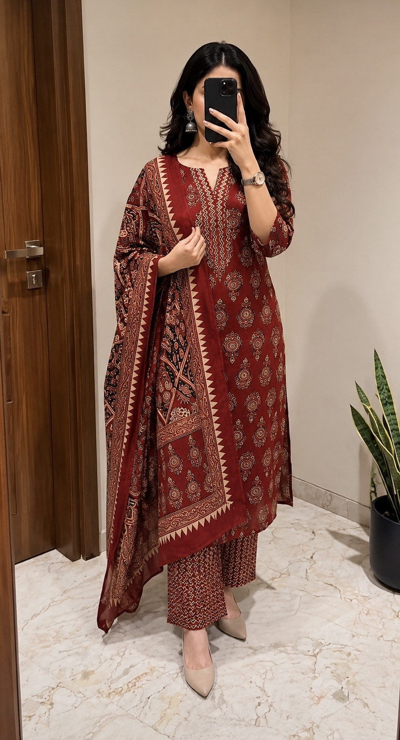 Image of BHADRIYAA Floral Print Kurta, Trouser /Pant & Dupatta Set