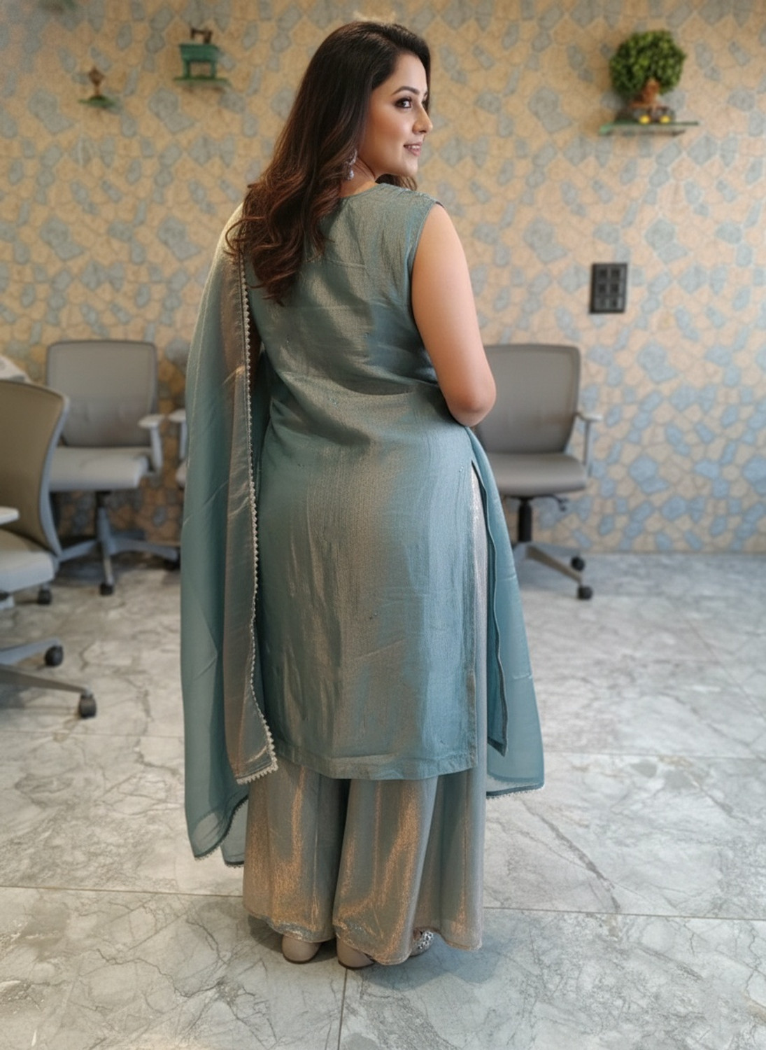 Image of TRANDTIDE Presenting New Ready-Made Fandi Silk Kurti With Plazzo And Dupatta Collection Embroidered Kurta, Palazzo & Dupatta Set