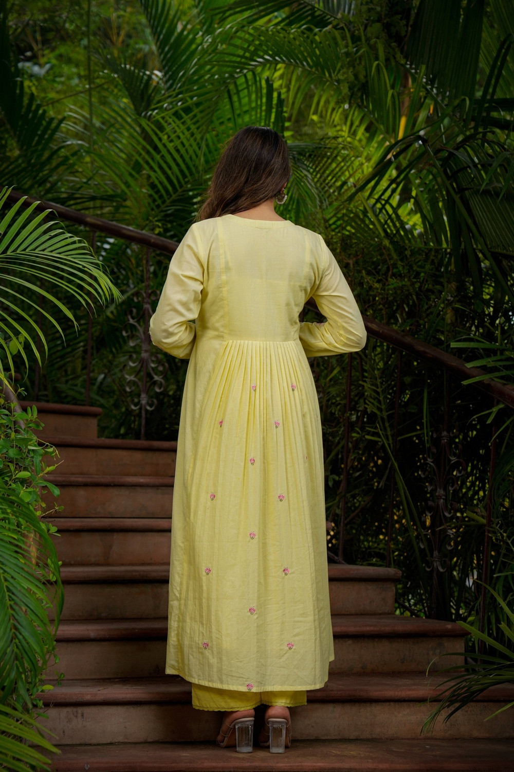 Image of Growdamy Embroidered Anarkali Kurta, Bottom & Dupatta Set