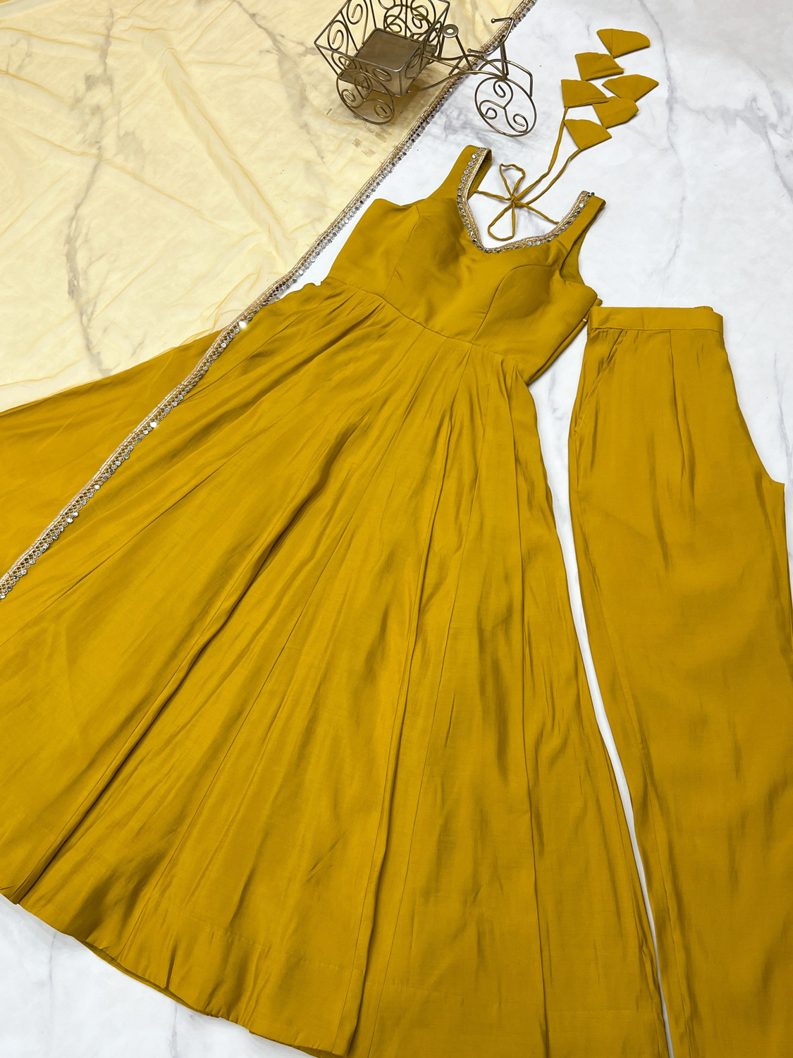 Image of CULTISE WORLD Solid, Embellished Anarkali Kurta, Bottom & Dupatta Set