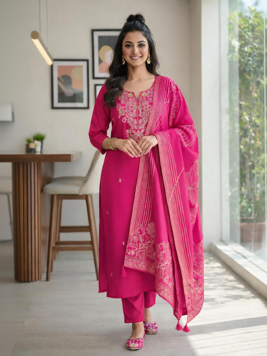 RUTABO Embroidered Kurta, Trouser/Pant & Dupatta Set