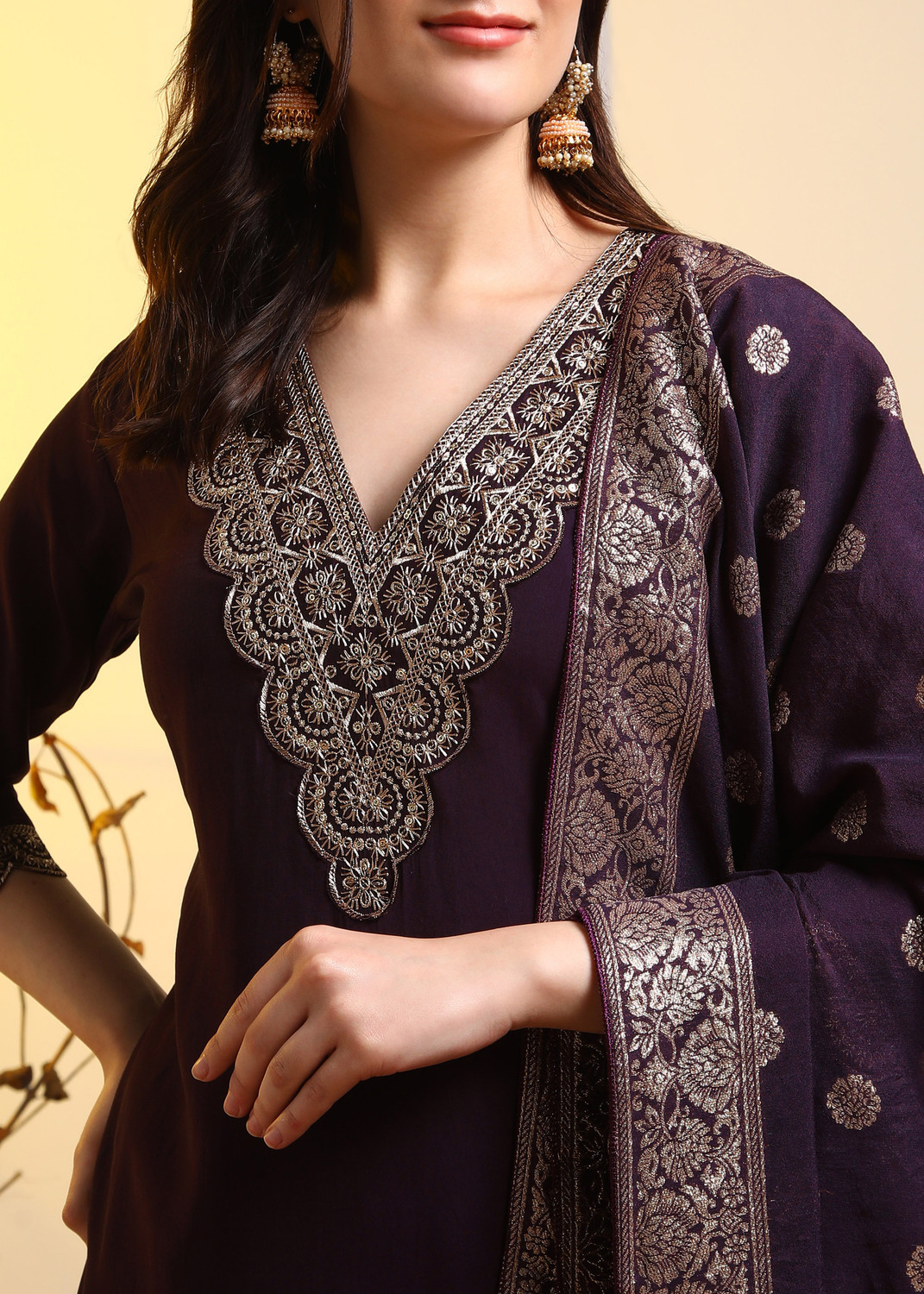 Image of HIVA TRENDZ Embroidered Kurta, Trouser /Pant & Dupatta Set
