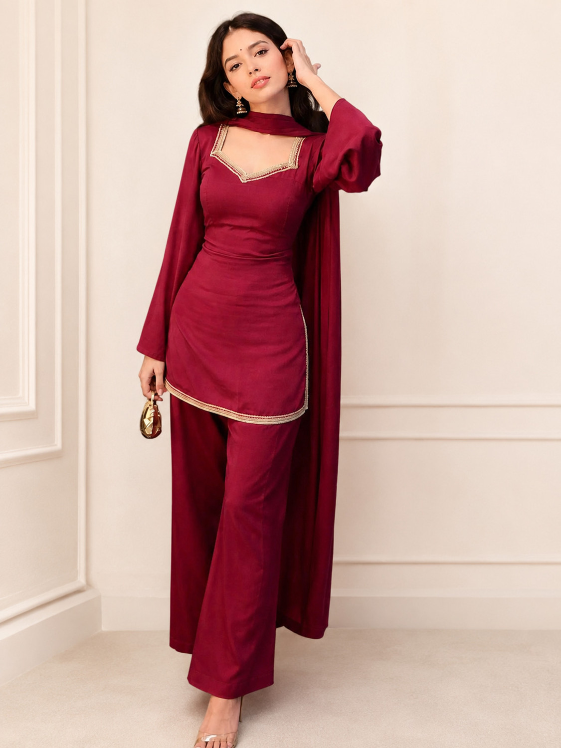 Image of Shivansh enterprise Embellished Kurta, Palazzo & Dupatta Set
