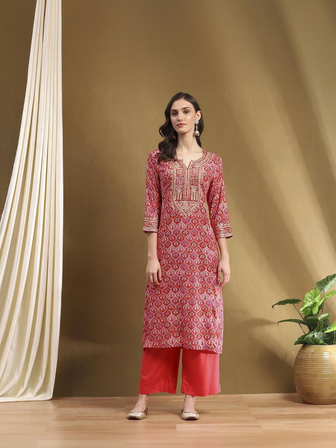 BIBA Printed Kurta, Palazzo & Dupatta Set