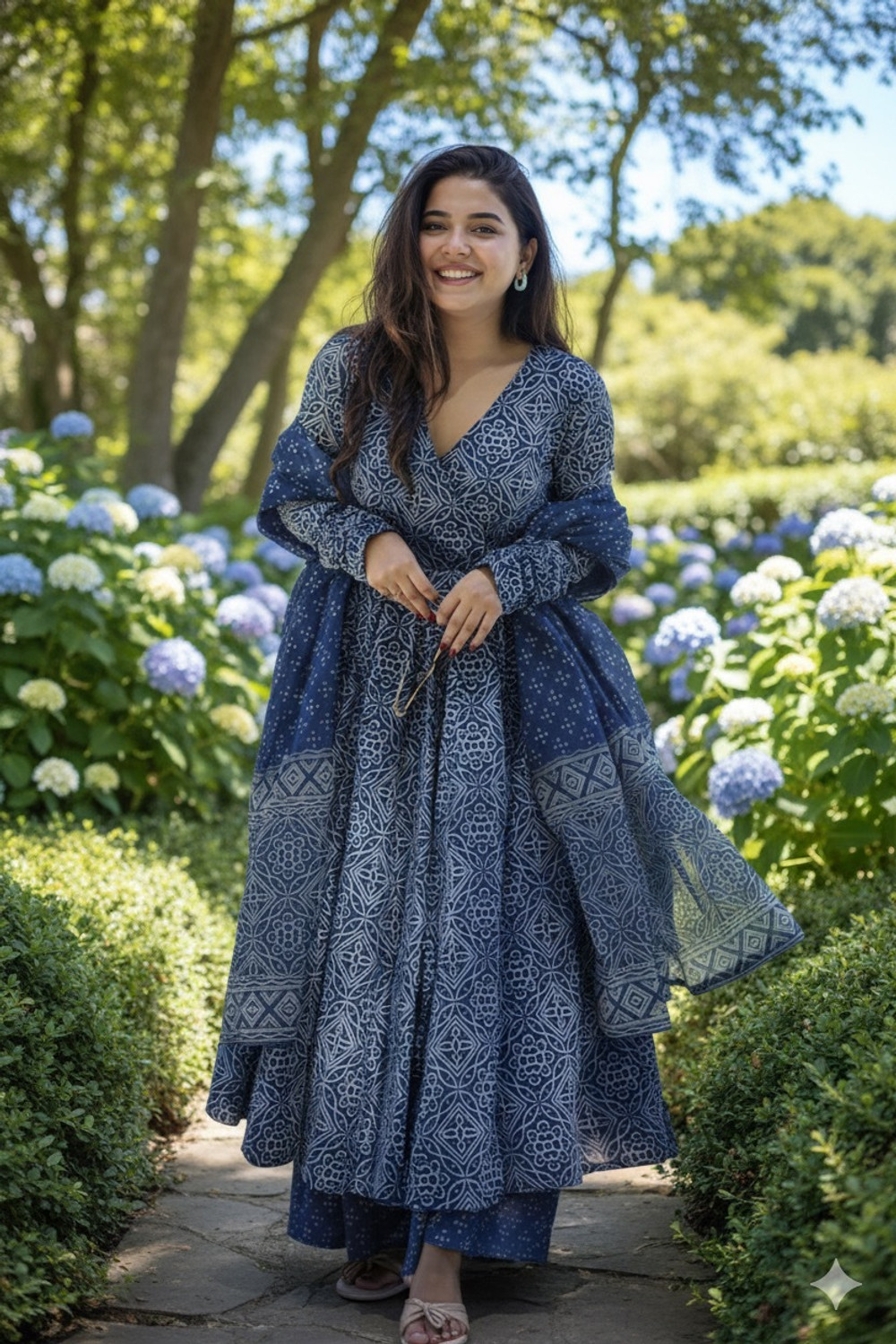 Image of AQZEE CLOTHING Printed Anarkali Kurta, Bottom & Dupatta Set