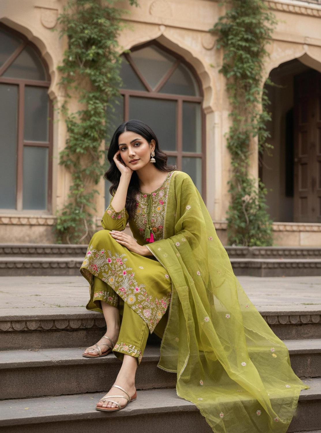Image of SDK Fashion Printed Kurta, Trouser /Pant & Dupatta Set