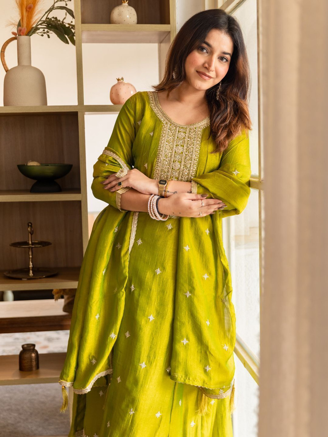 Image of VredeVogel Embroidered Kurta, Trouser /Pant & Dupatta Set
