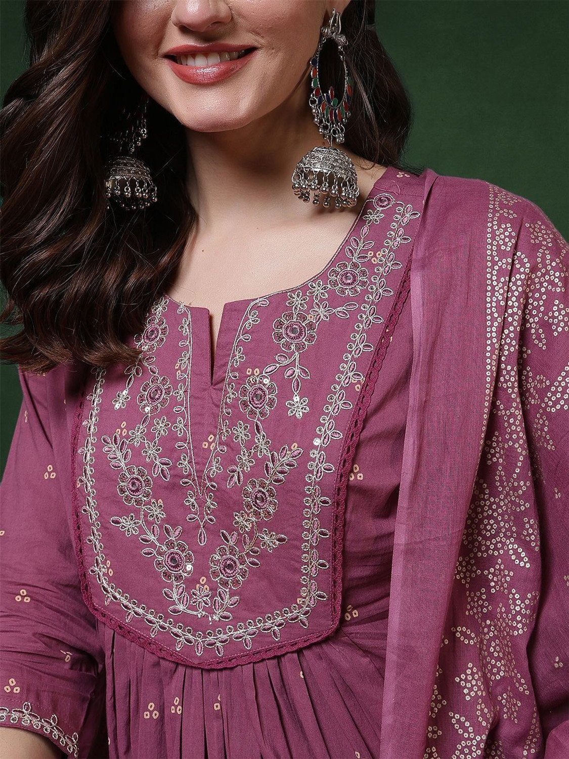Image of Pehnura Embroidered Anarkali Kurta, Bottom & Dupatta Set
