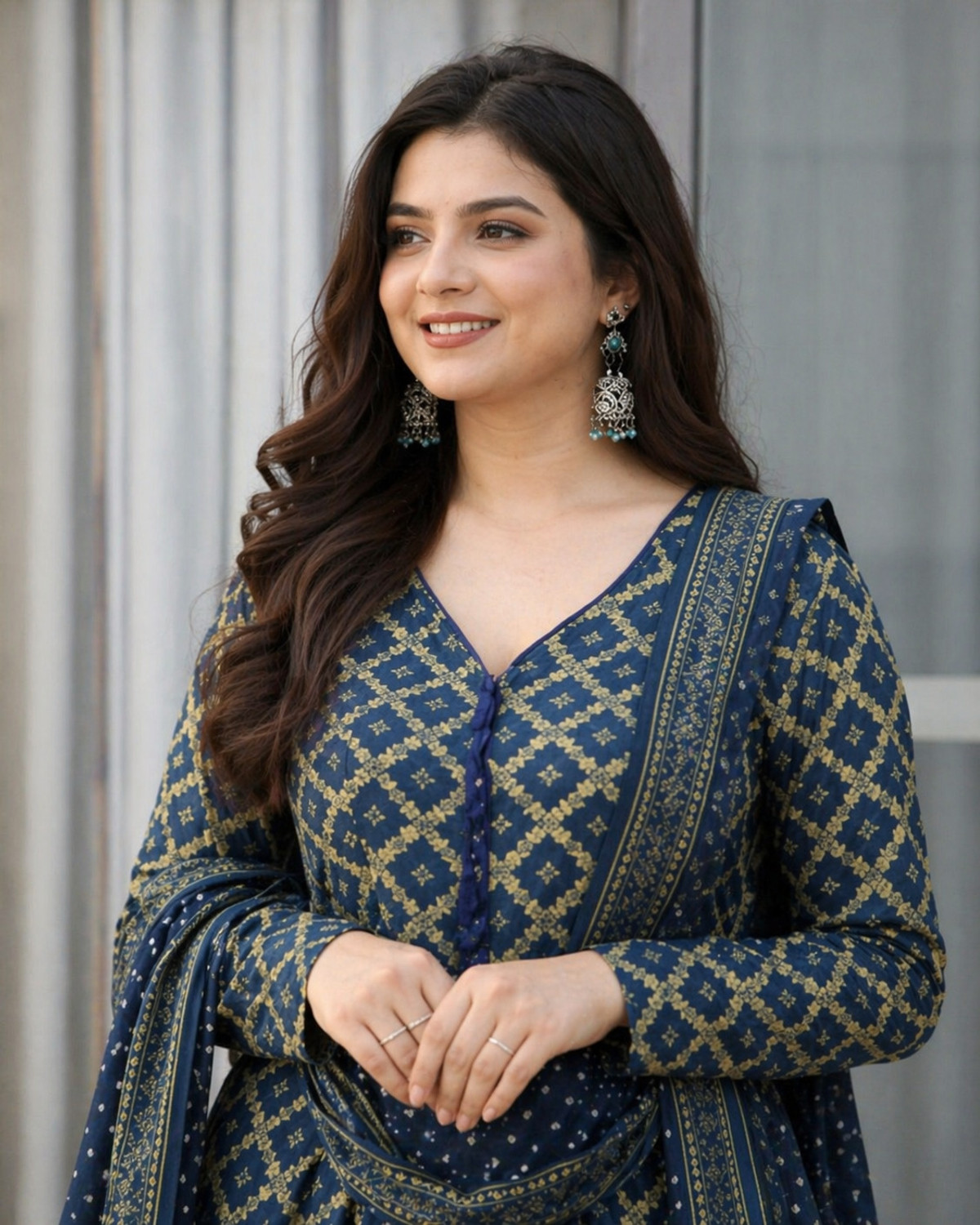 Image of moxinfashion Printed Anarkali Kurta, Bottom & Dupatta Set
