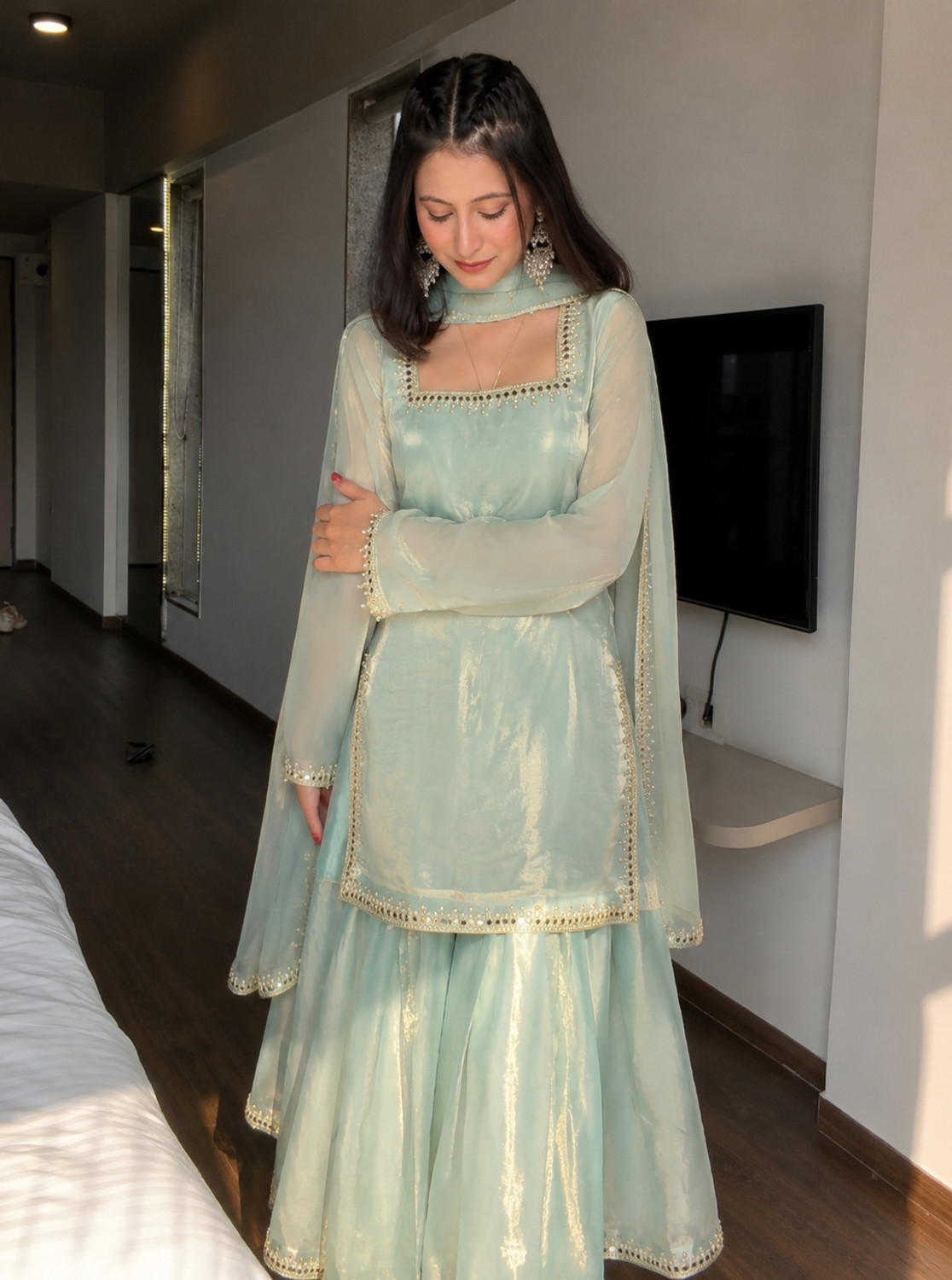 SHARARA CREATION Embellished Kurta, Sharara & Dupatta Set