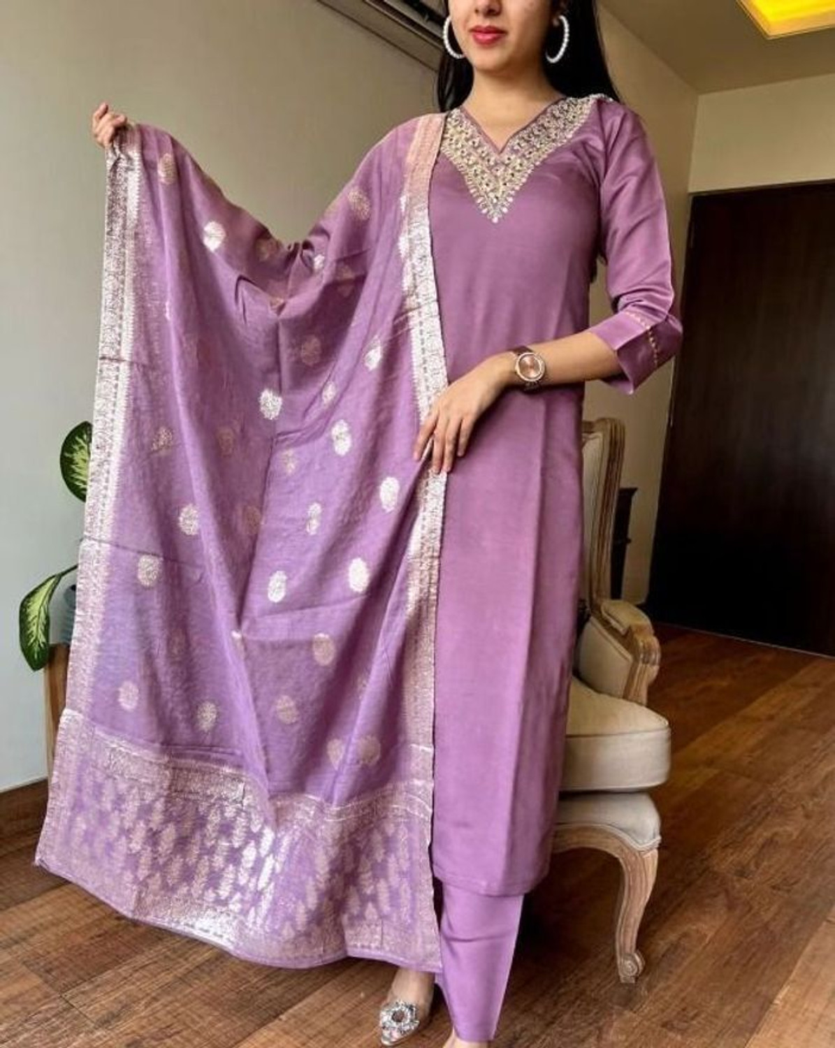 Image of MAA SHAKTI ENTERPRISE Self Design Kurta, Trouser /Pant & Dupatta Set