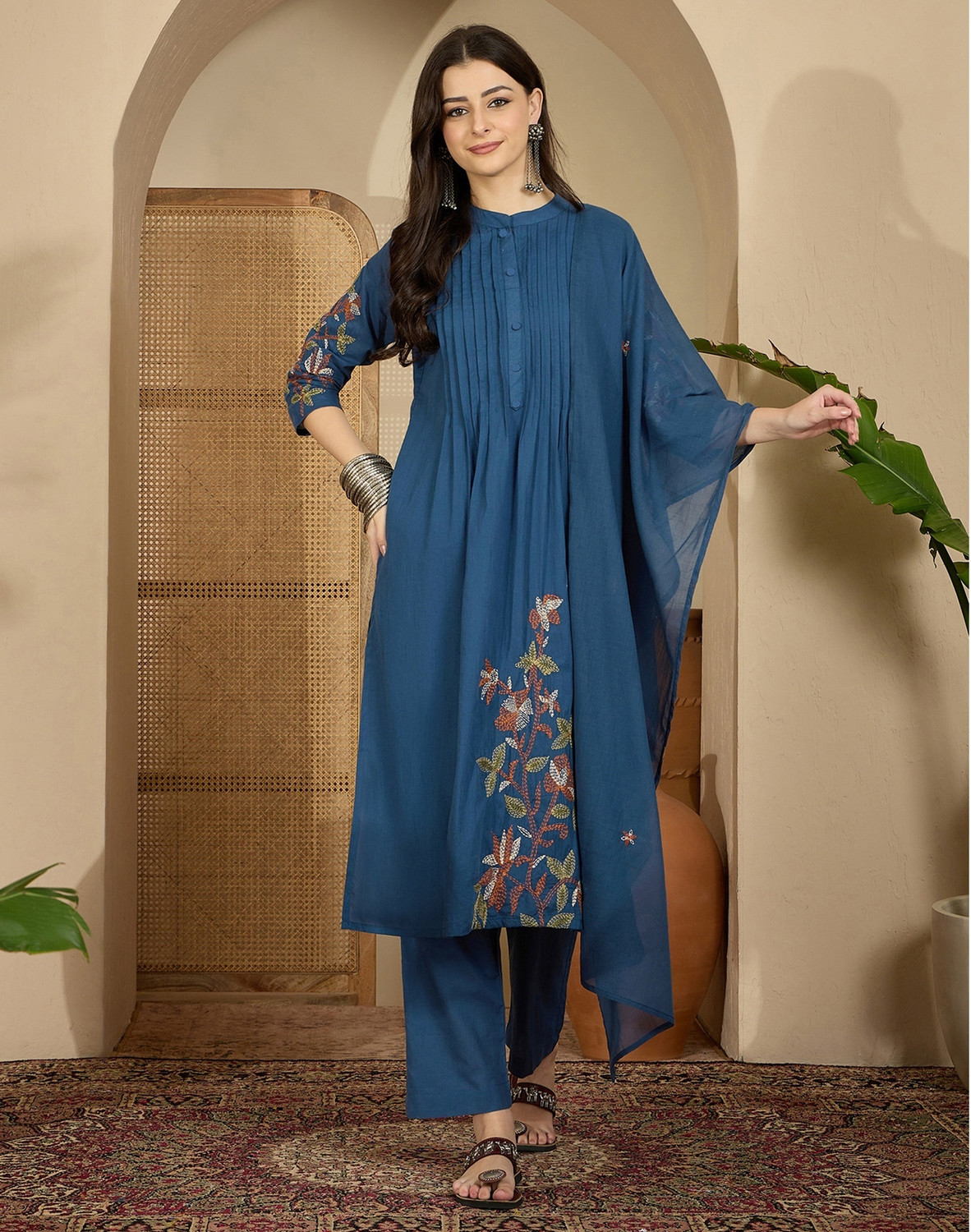 Image of Skylee Embroidered Kurta, Trouser /Pant & Dupatta Set